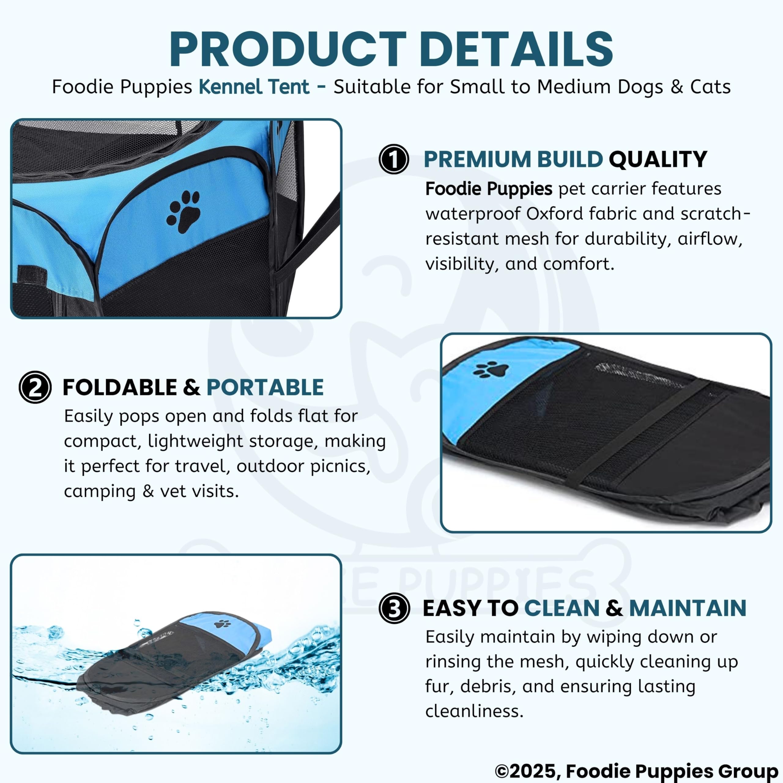 Foodie Puppies® Foldable Pet Playpen Enclosure with Mesh Window - (Kennel Tent) Detachable Zipper Mesh Shade Cover Outdoor, Indoor Travel Pen House for Cats, Kittens and Other Small Pets 1