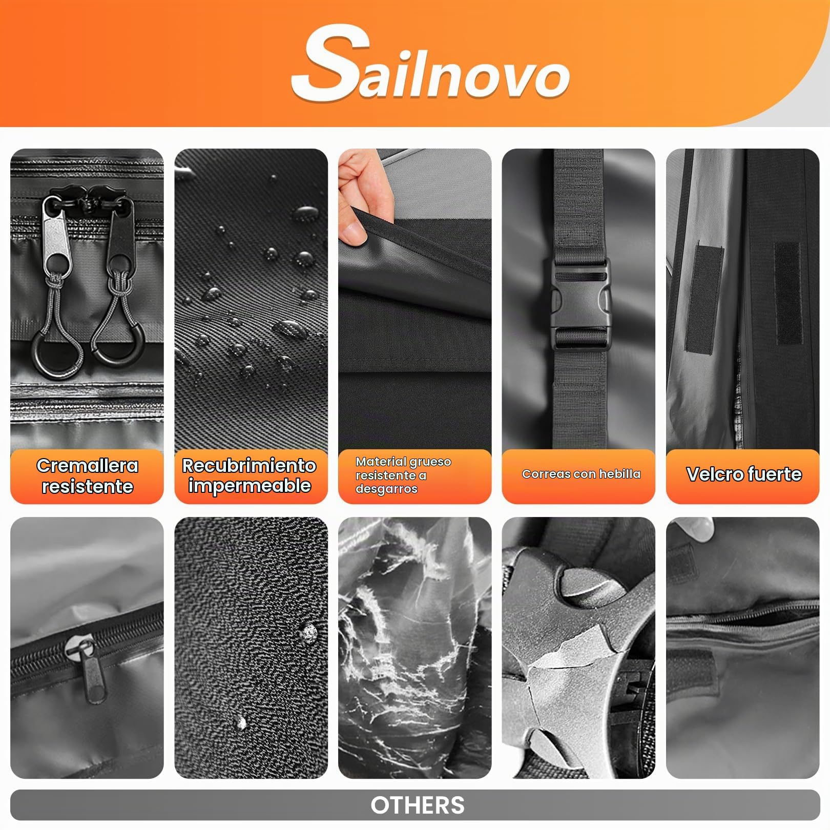 Sailnovo Cofre de Techo, 580 l, Cofre de Techo Impermeable con o sin portaequipajes, 6 Ganchos de Seguridad y Bolsa de Almacenamiento incluidos.