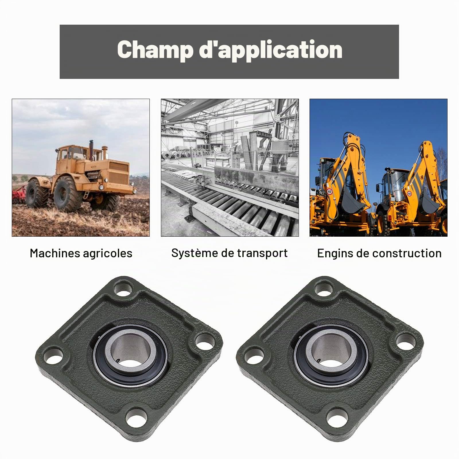 Lot de 2 roulements à billes UCF205 alésage de 25 mm avec buse à huile, auto-alignement à 4 boulons, support à bride carrée pour systèmes de transport, machine à imprimer.