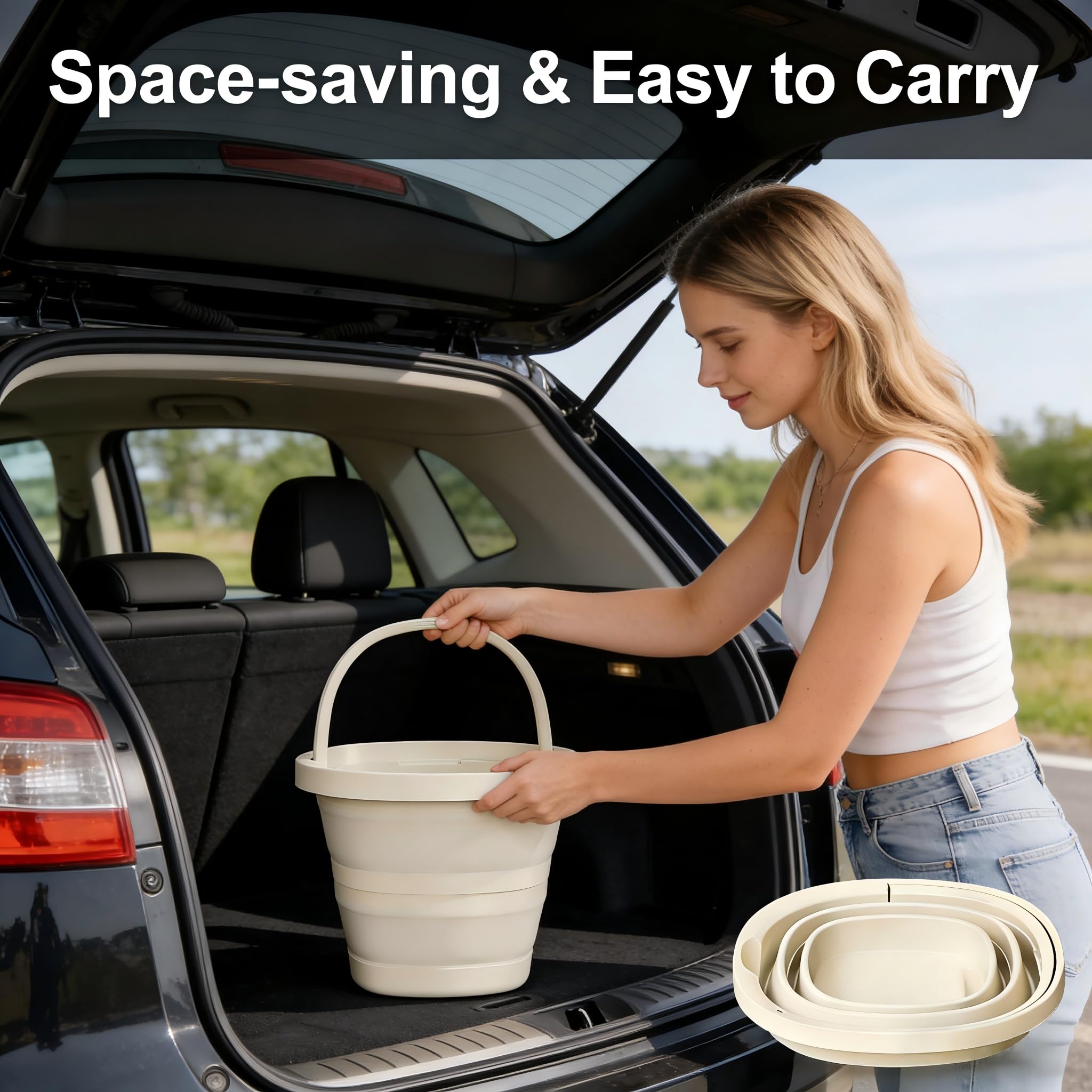 Cubos plegables de 2.6 galones, gran capacidad, cubo de agua plegable portátil para limpieza de jardín al aire libre, lavado de coches, camping, pesca