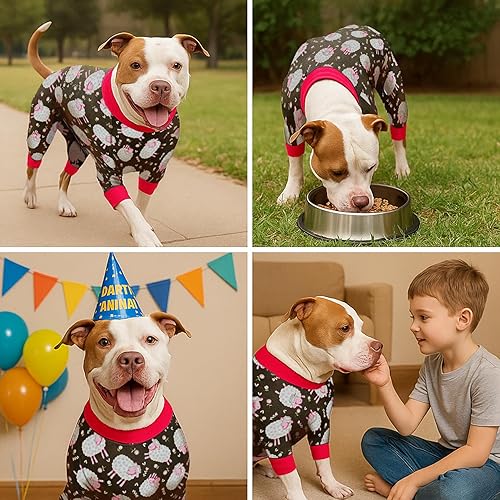 Miniatura 4 de LovinPet Pitbull - Enterizo para perro calmante y ansiedad, mameluco ligero, estampado de oveja negra, pijamas para perros grandes, suéter de manga