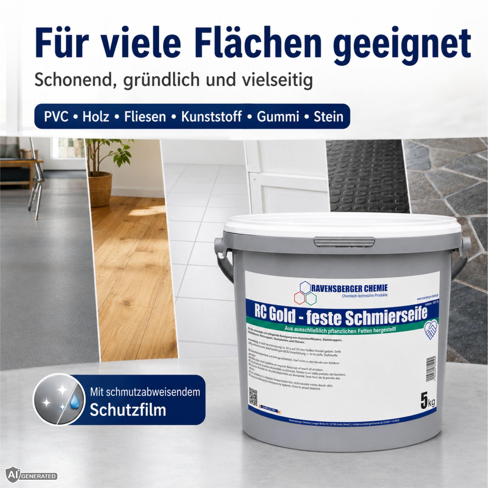 RC Gold feste Schmierseife 40% Seifenkonzentrat – Bodenreiniger & Schmierseife für Fliesen, Kacheln, Steinböden, Kunststoffböden & wasserbeständige Oberflächen - 10 kg Eimer