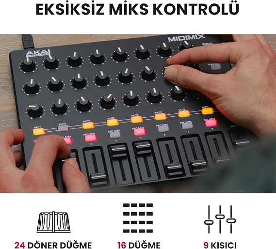 Akai Professional MIDIMIX - USB MIDI Controller Mixer Assignable and Has Main Dimmers, 24 Buttons and 16 Buttons, 1-1 Pairing with Ableton Live