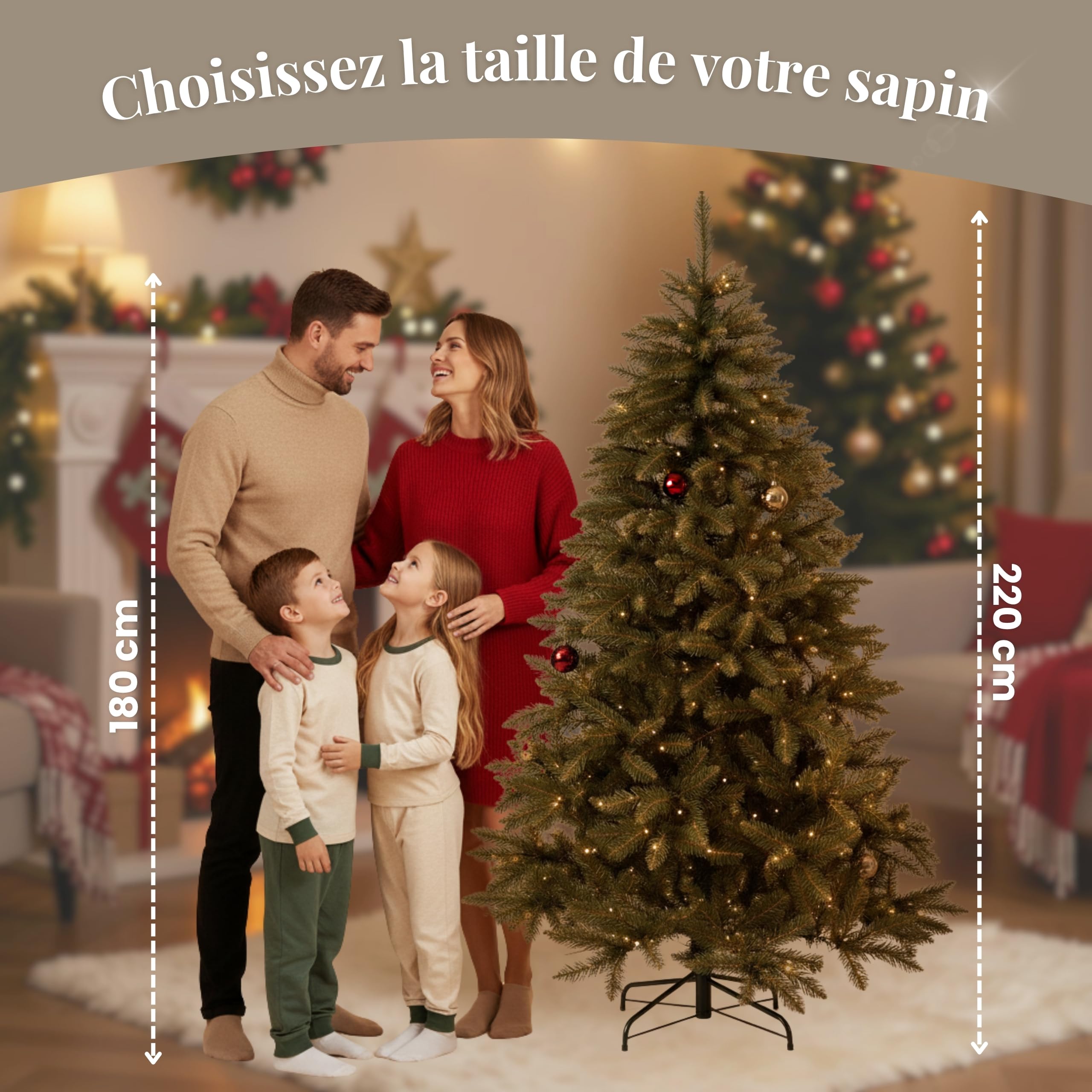 SPRINGOS Sapin de Noël Artificiel en épicéa du Caucase 220 cm, Naturelle