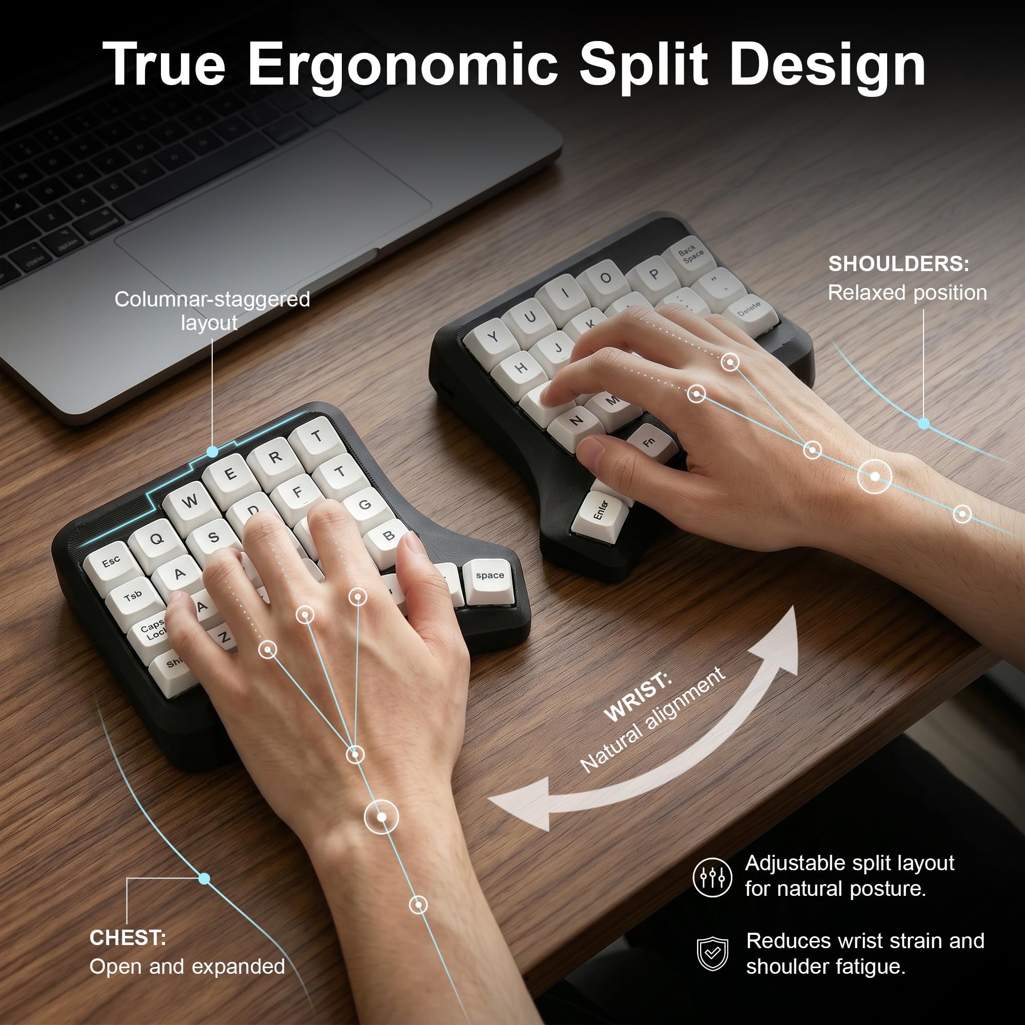 YIVU Tastiera spaccata senza fili del velluto di 40%, meccanico sostituibile caldo ergonomico
