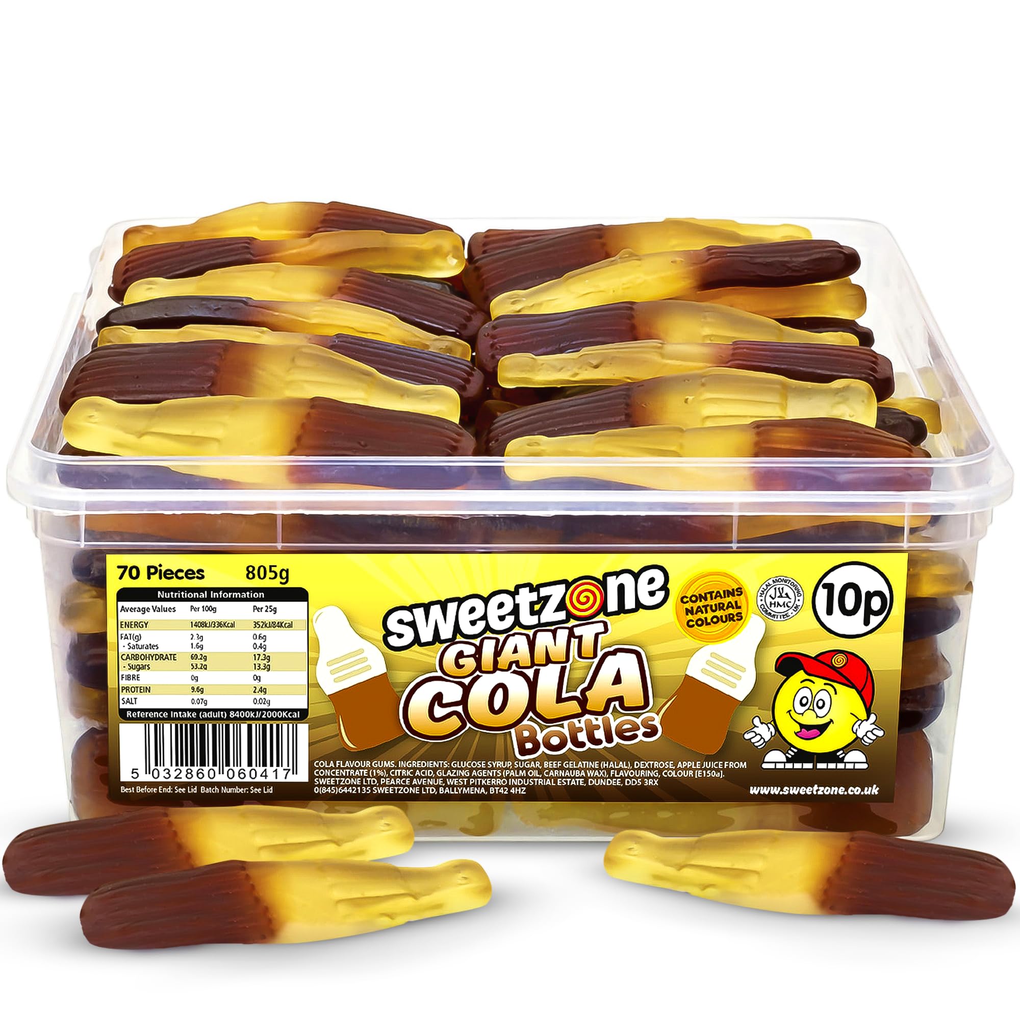 Sweetzone Giant Cola Bottles, Halal Gummy Tub, 805g 70 pcs, Bulk Retro Candy, Jelly Cola Bottle Sweets, Tubs of Fun Old Fashioned Sweets, Wine Gums and Fizzy Sweet Tub, Perfect for Any Occasion