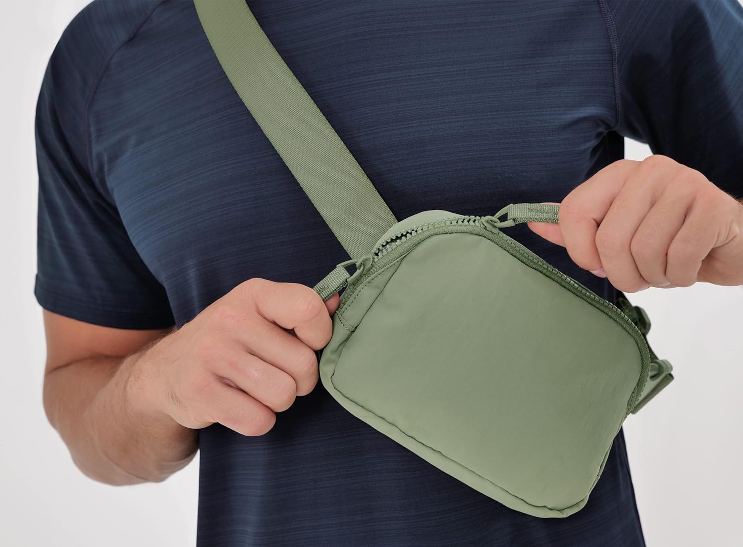  | AslabCrew 2-Way Zipper Unisex Belt Bag with Adjustable Strap Fanny Packs Mini Waist Pouch for Outdoor Hiking Running Travel, Dark Sage | Waist Packs