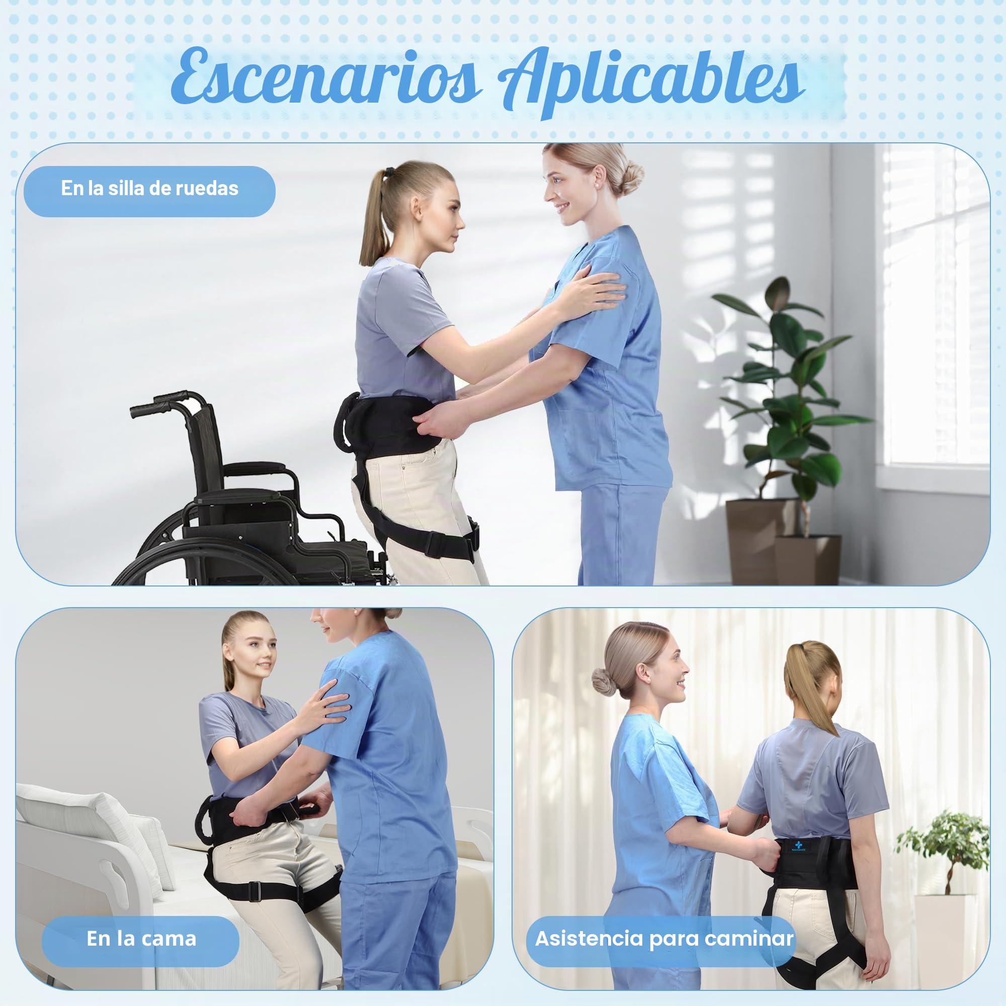 Cinturón de Transferencia para Escaleras con 6 Asas, Ayuda para Caminar para Niños y Adultos Mayores, Seguridad Anti-Caída con hebilla ajustable, Ideal para Entrenamiento de Movilidad