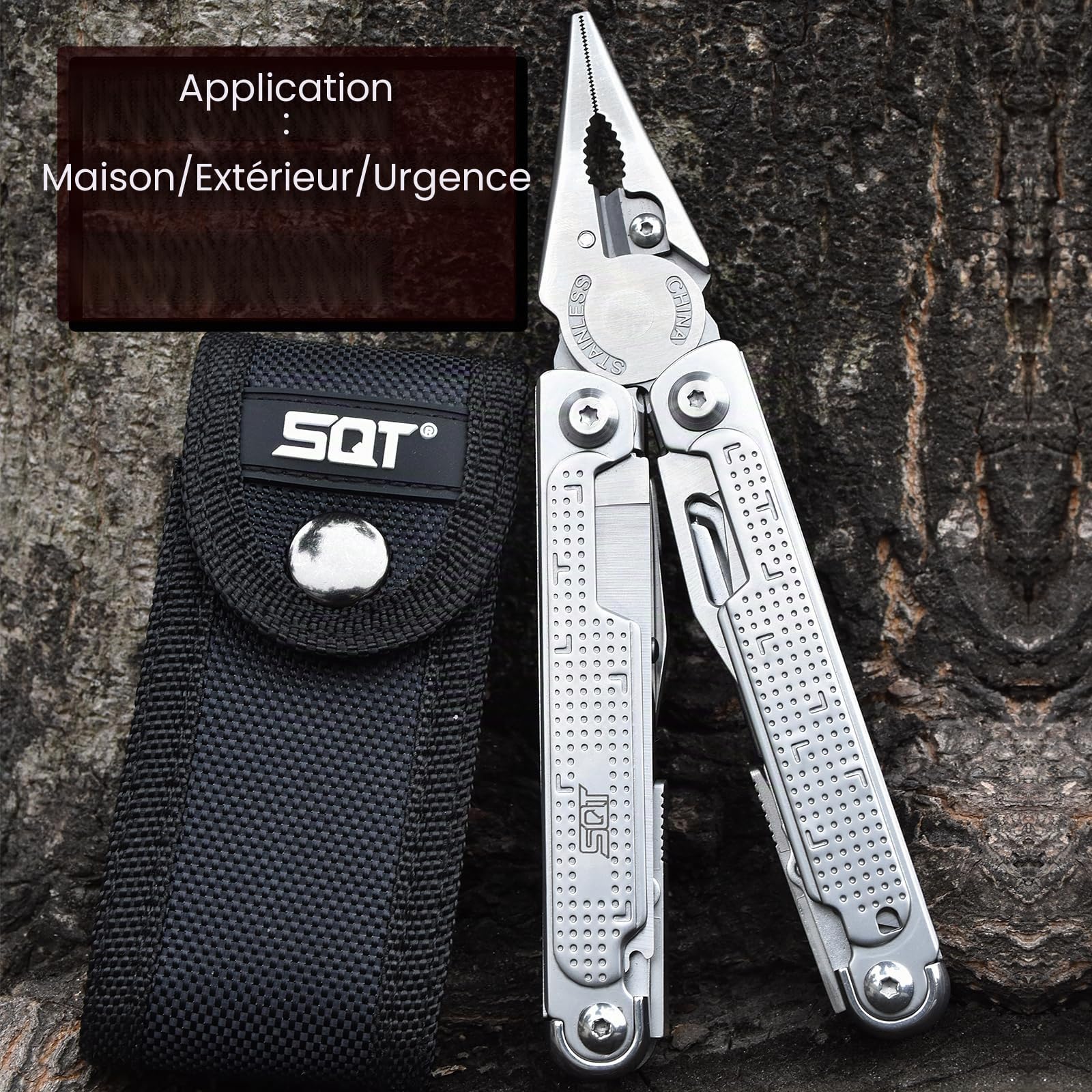 SQT 20 en 1 Outil Multifonction en Acier Inoxydable, Pince Multifonction avec Scie & Tournevis