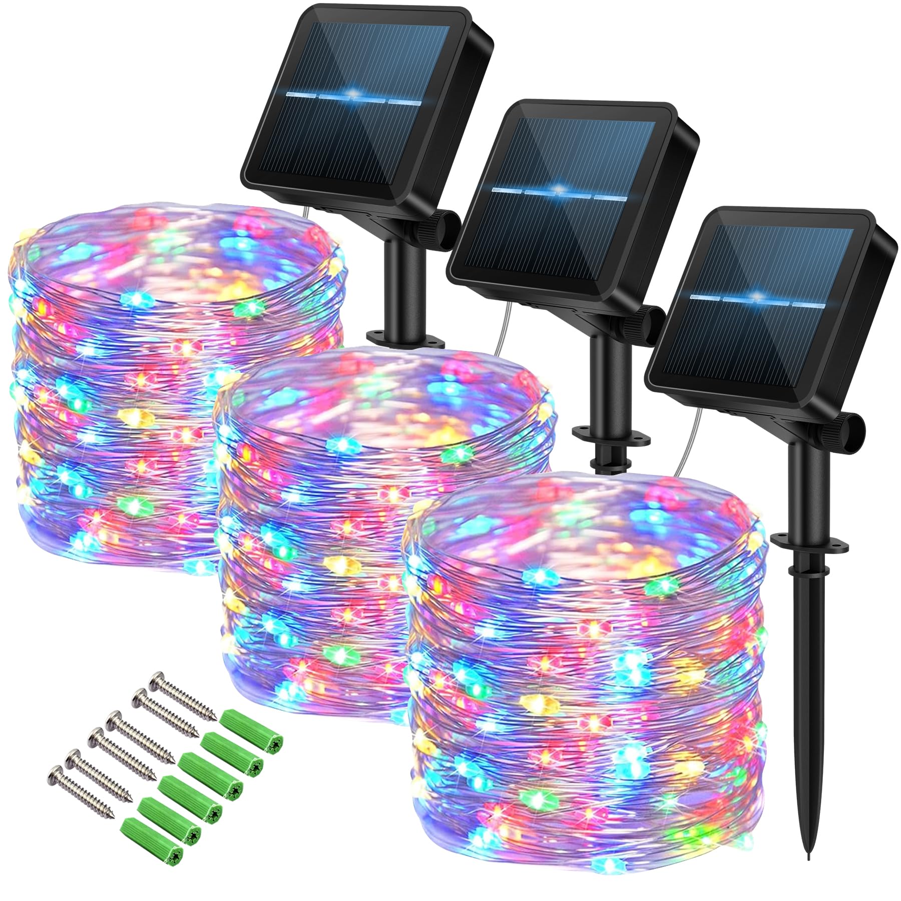Solar String Lights Outdoor, 3 Pack Total 36M 360LEDS/120Ft, Waterproof Fairy Lights, 8 Modes with 8-Hour Timer, Outdoor Garden Lights, Suitable for Courtyards, Decorations, Gardens (Multi-Colour)