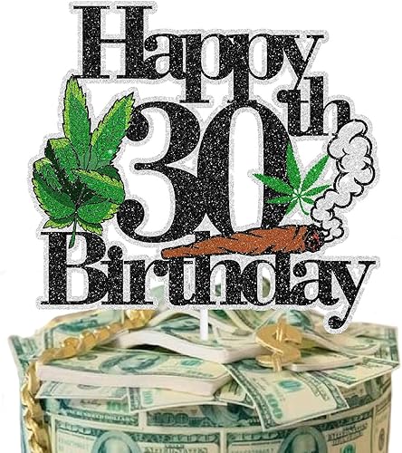 Decoración para pastel de cumpleaños número 30 con temática de marihuana, fiesta de cumpleaños temática 420, decoración unisex LIANGSS