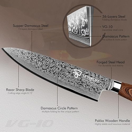 Miniatura 3 de LEVINCHY Cuchillo de chef de Damasco de 8 pulgadas