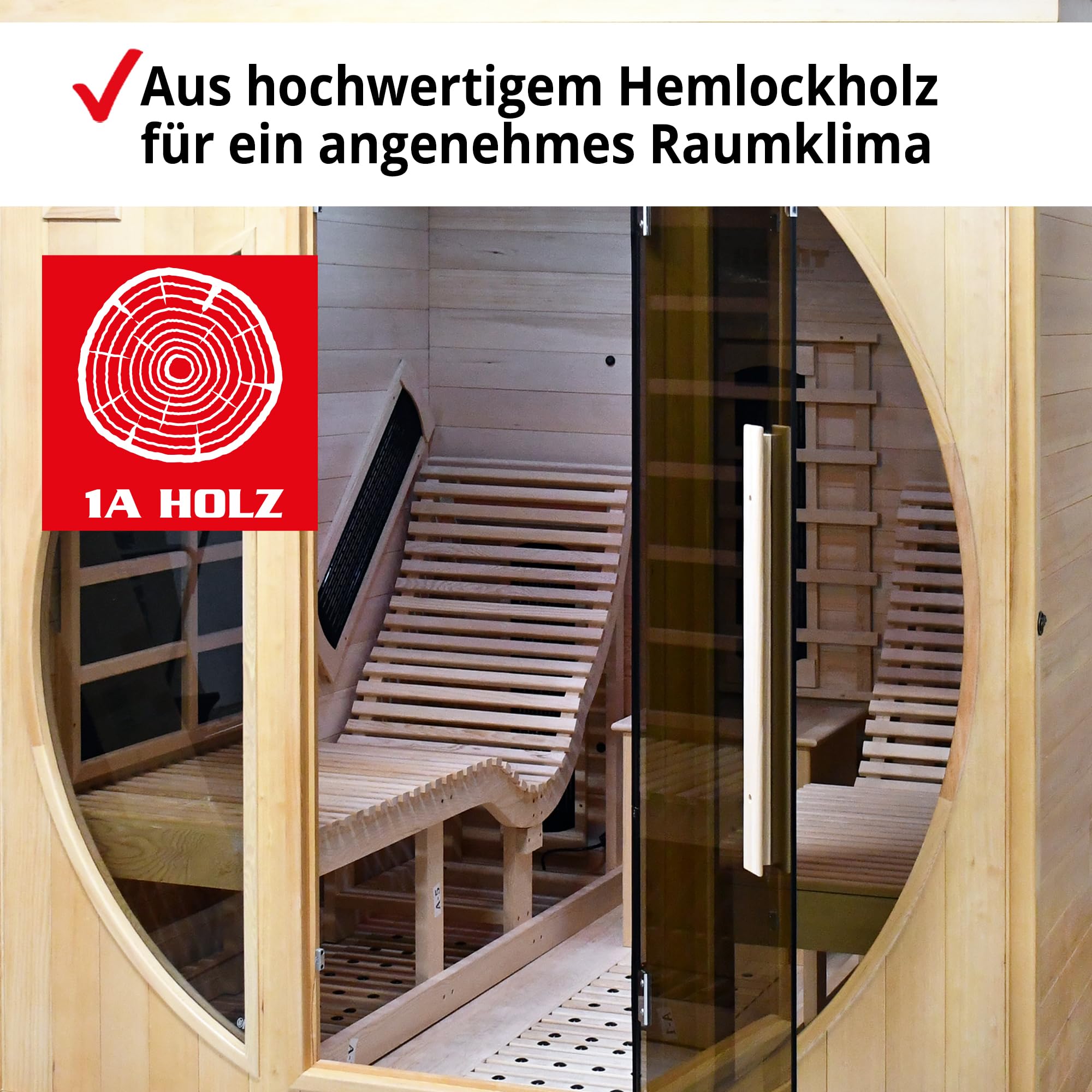 HECHT Infrarotkabine 2 Personen – Sauna mit Keramikstrahlern | 180x180x190 cm Infrarotsauna mit Flächenstrahlern, Farblichttherapie, Relaxliegen, MP3-Player, Radio und Ionisator