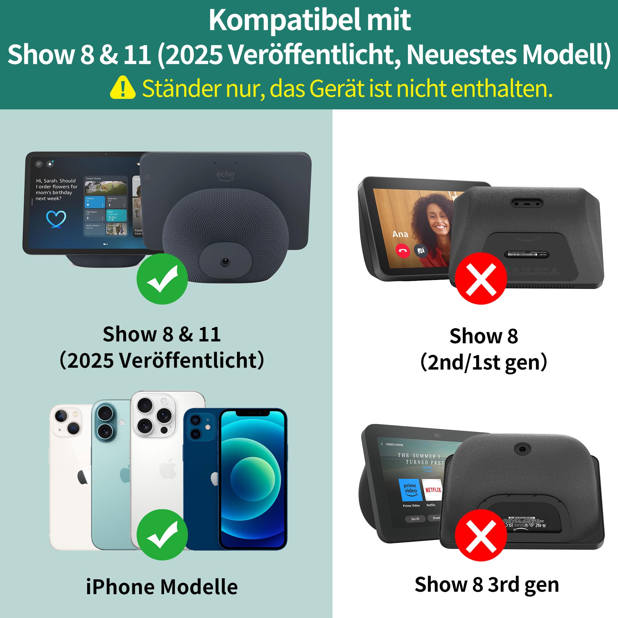HomeMount Verstellbarer Ständer für Show 11/8 (Version 2025) – Tisch Display-Halter mit Neigung und Magnetbasis, kompatibel mit iPhone 12 für Zuhause & Büro (Graphit)