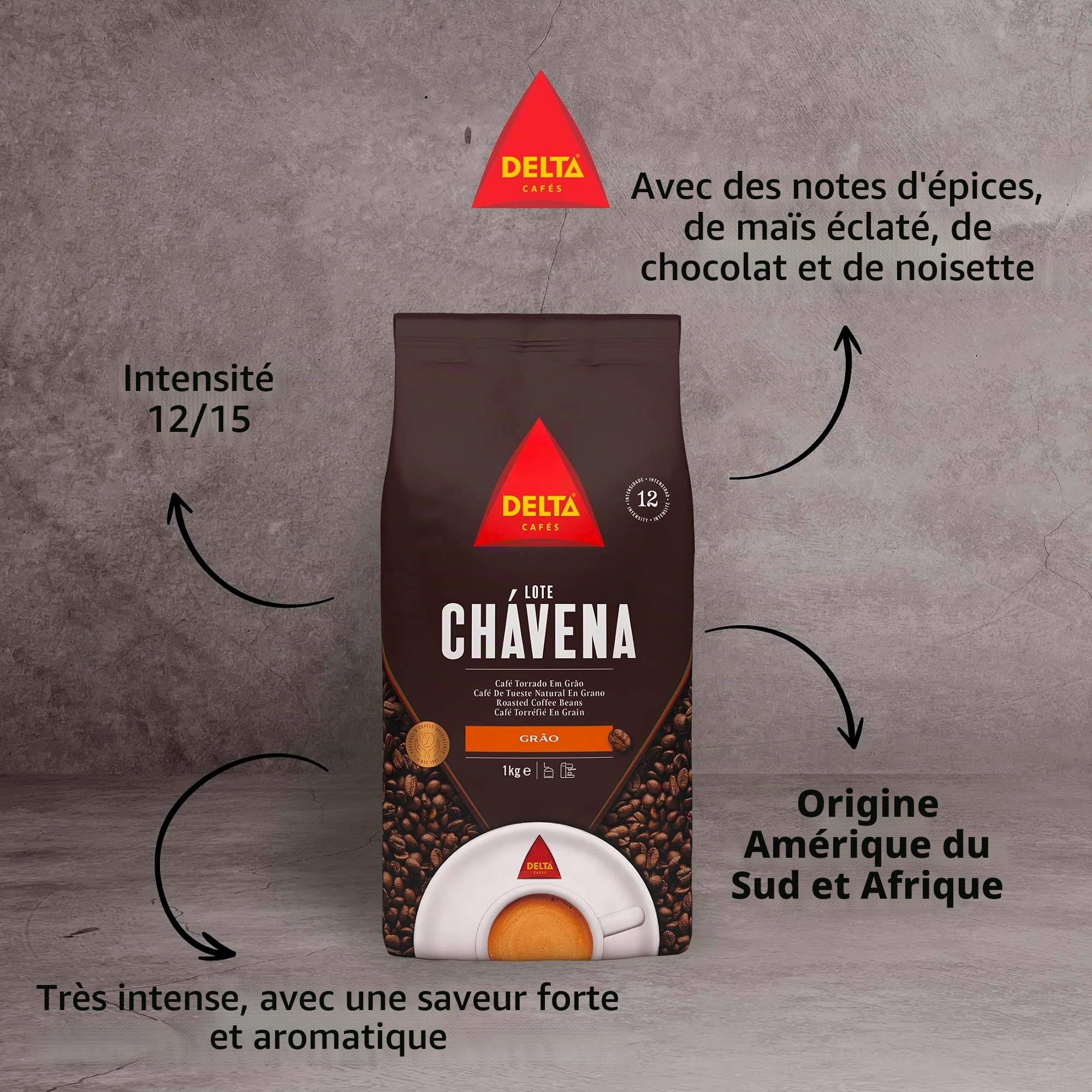 Delta, Café, Lote Chávena, Lot Tasse, 1 Kg en Grains, Portugal, (Mélange Torréfié 2 x 1 Kg)