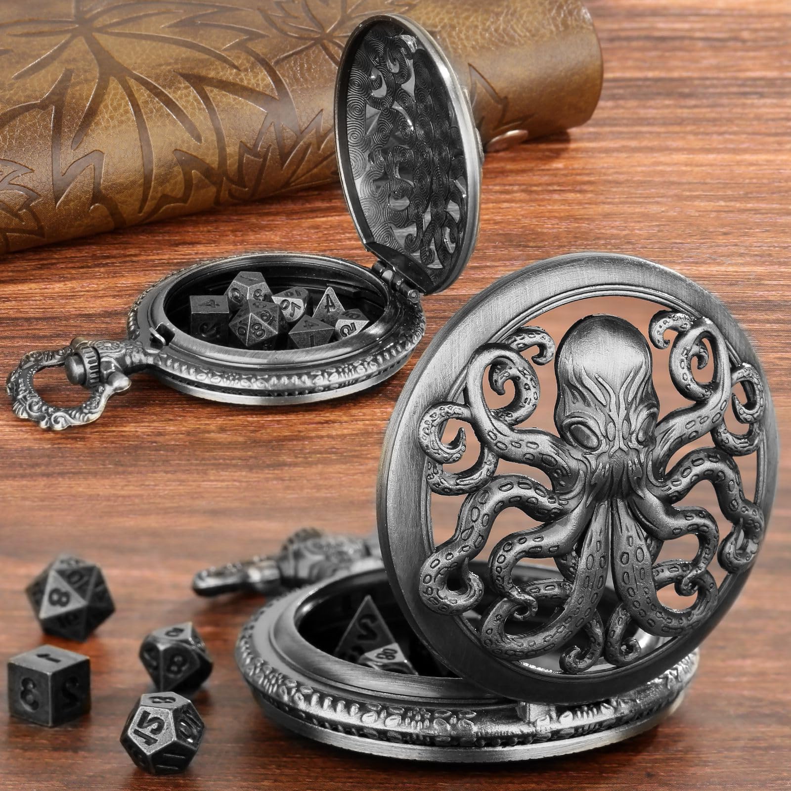 Mini gra w kości DND, DND gra w kości z wydrążonym Steampunk Ośmiornica Kieszonkowy zegarek