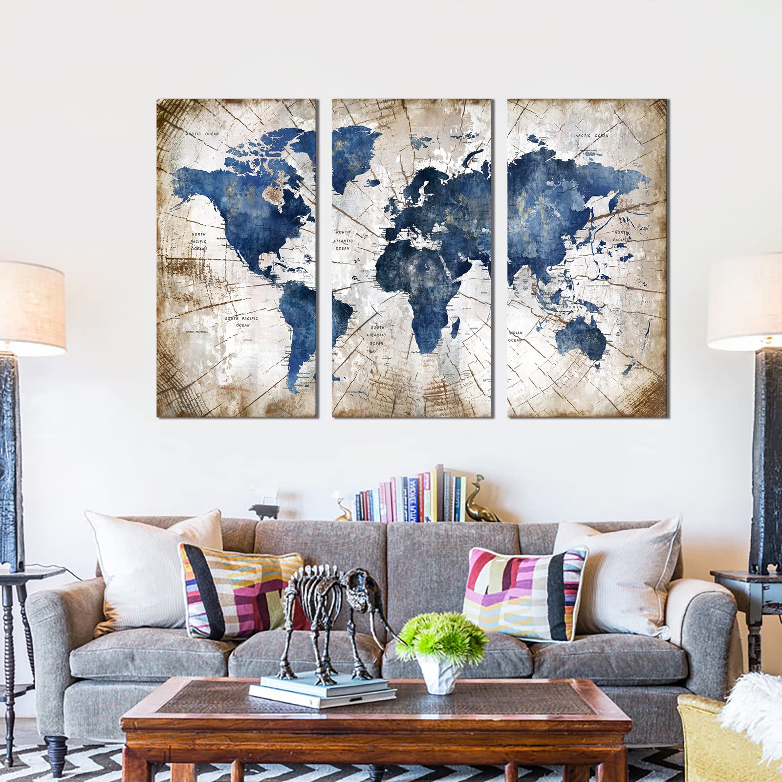 Amazon.co.jp: 大きな世界地図 キャンバス ウォールアート 抽象的