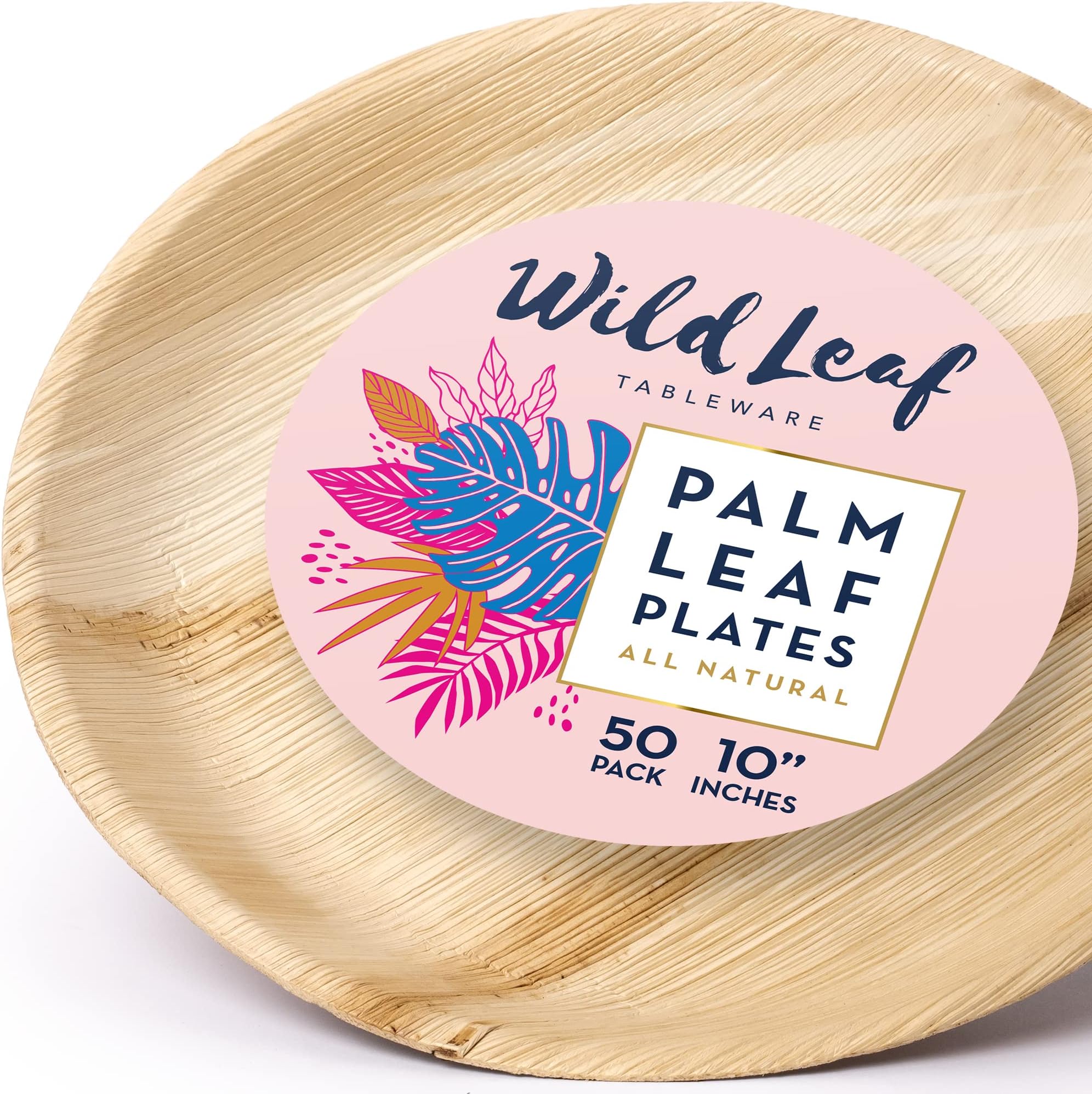 Wild Leaf Tableware Disposable Bamboo Plates - 10 Inch / 50 Pack - Eco Friendly Palm Plates - Durable and Sturdy Biodegradable Dinnerware Set for Weddings, Christmas Parties, BBQs and Catering Events