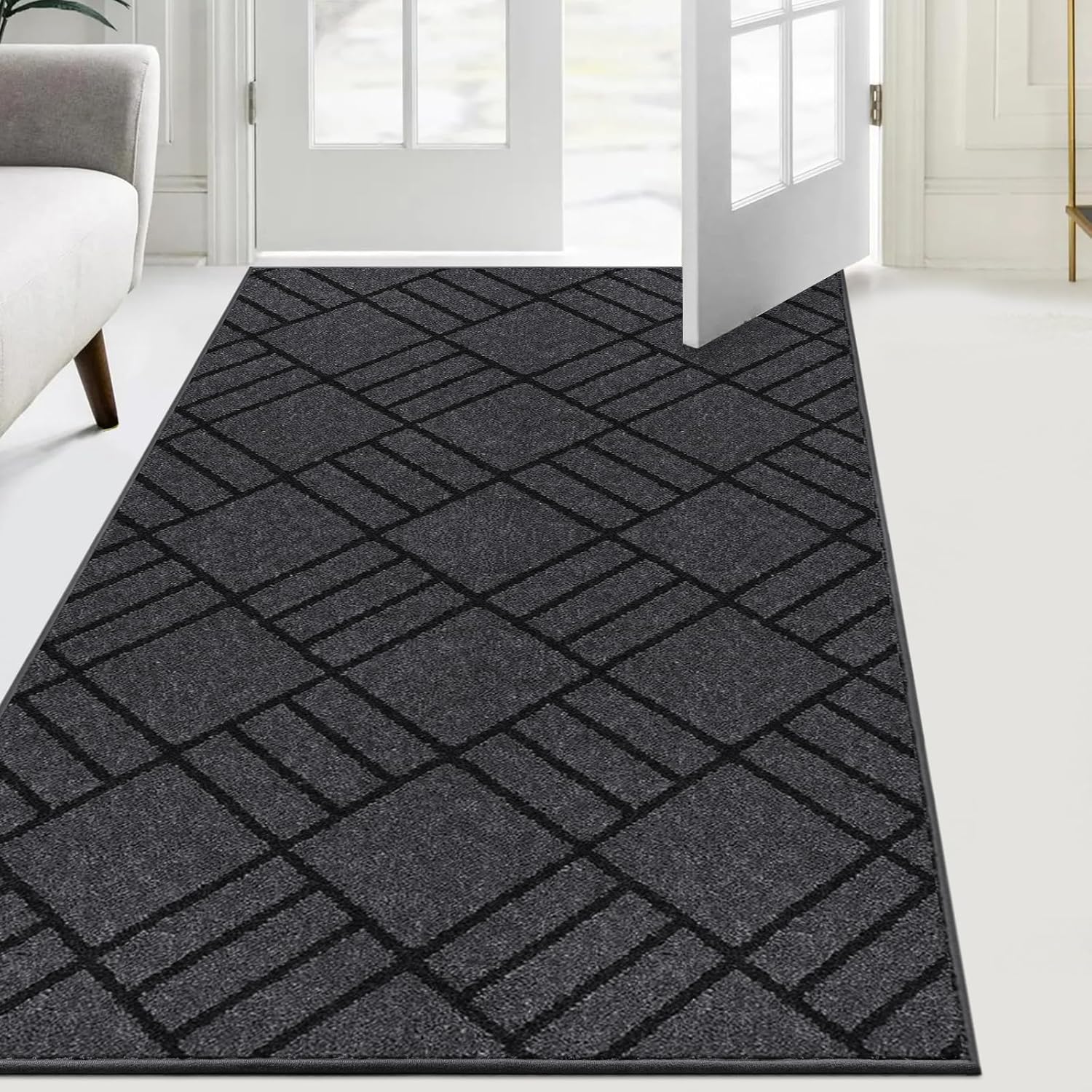 Non Slip Entryway Rug 34" x 60", Dirt Trapper Door Mat, Inside Washable Runner Rug for Kitchen, Bathroom, Bedroom, Floor, Hallway