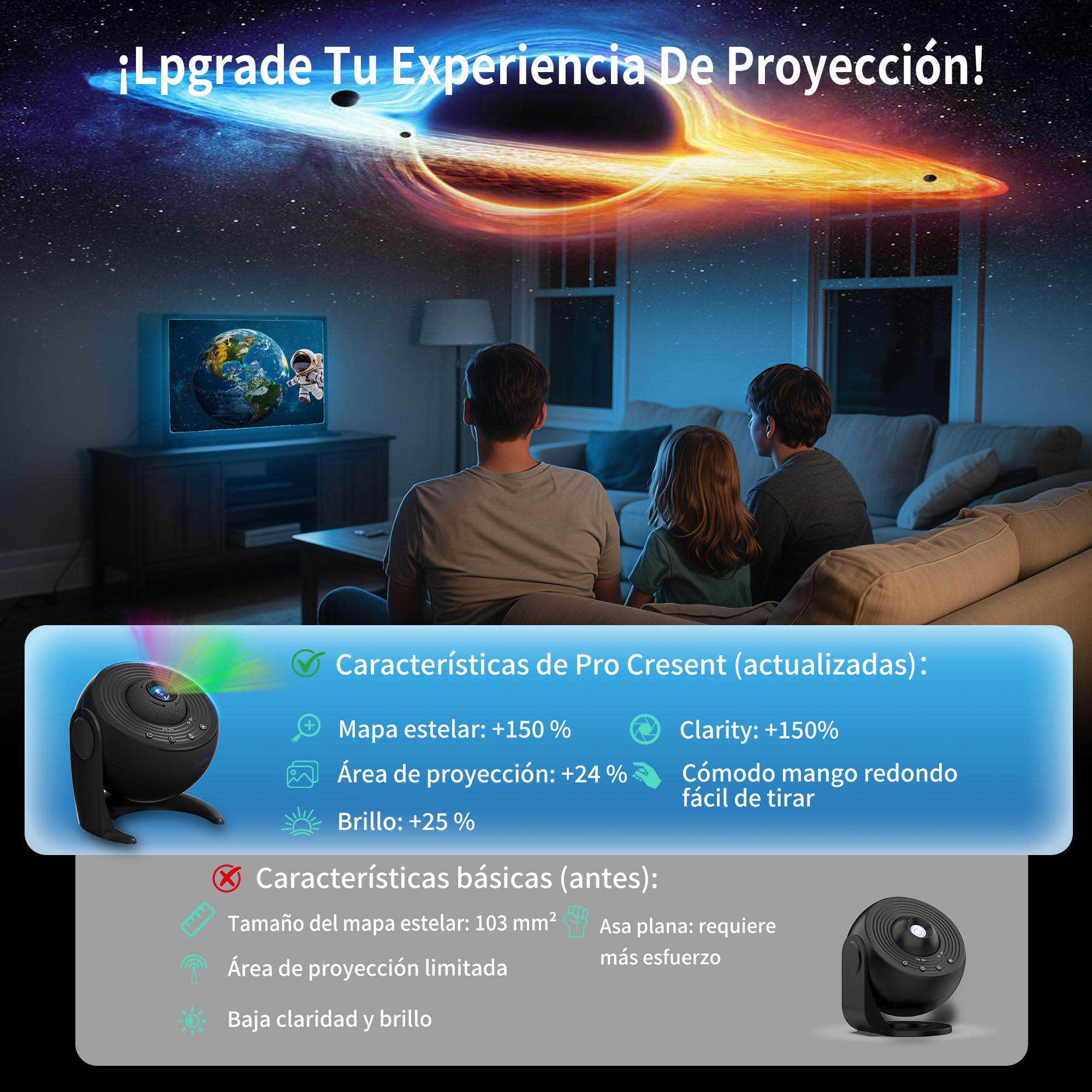 FlyLily Proyector De Galaxias Y Estrellas Real, Proyector Estrellas 13 En 1, Proyector De Galaxia con Temporizador, Lampara Proyector Infantil con RotacióN De 360° para NiñOs, Fiestas, Navidad, Negro