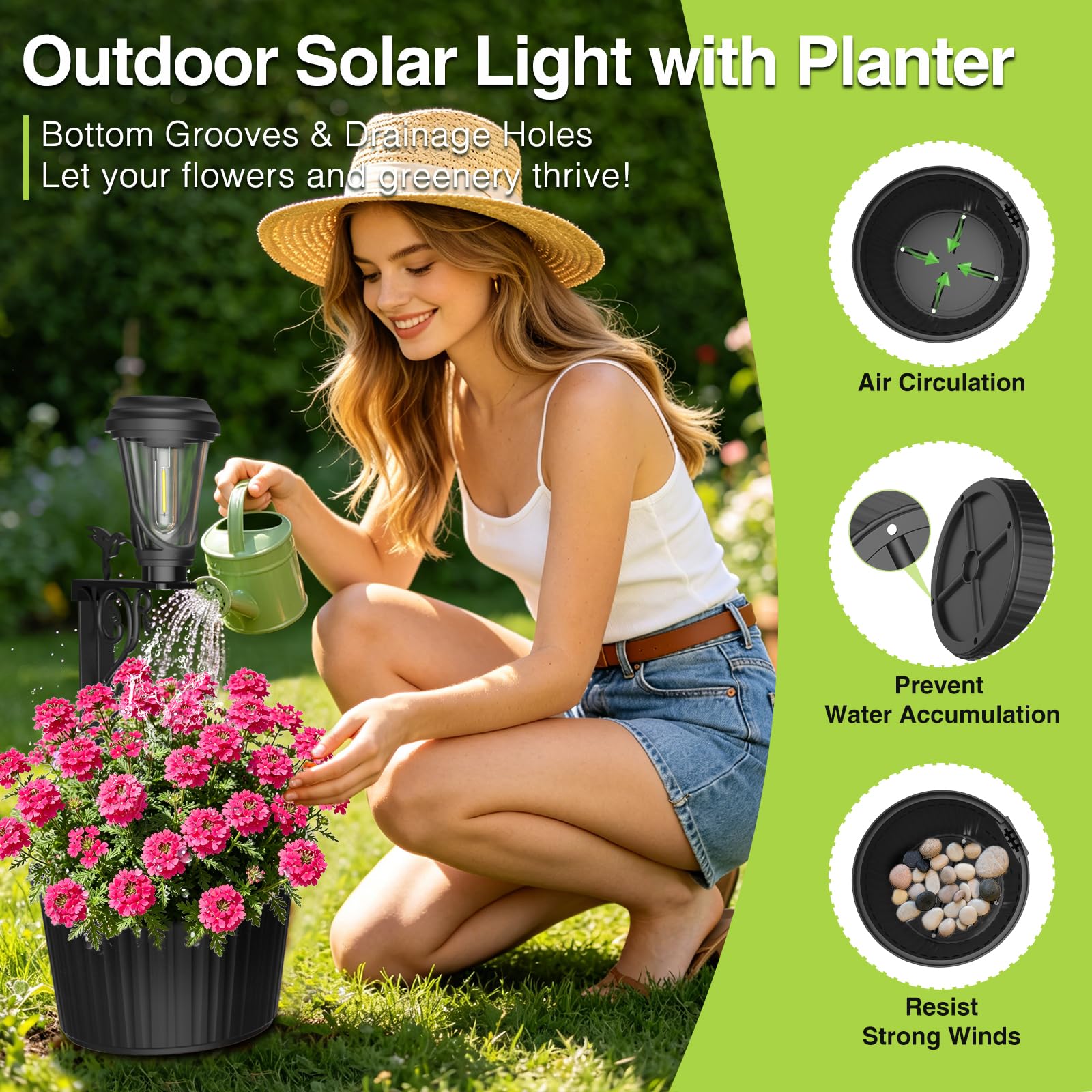 Solarleuchten für Außen mit Blumentopf, 2 Stück Solar Stehlampe, Warmweiß, für Garten