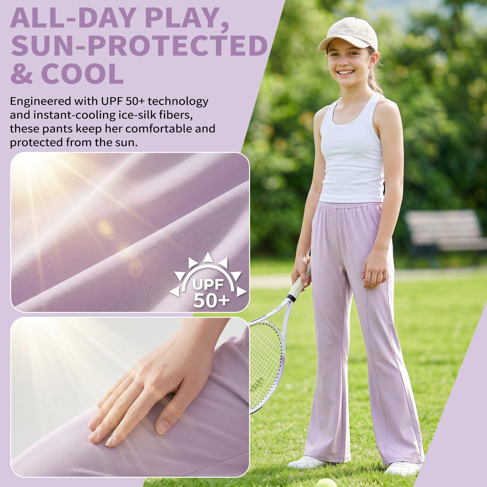 Pantaloni Sportivi Svasati Ragazze UPF 50+ Pantalone 5-15 Anni | Seta di Ghiaccio, Pantalone Jogging, Vita Alta con Tasche, Traspirante, Elastici Estate Pantaloni, Bootcut Casual Scuola