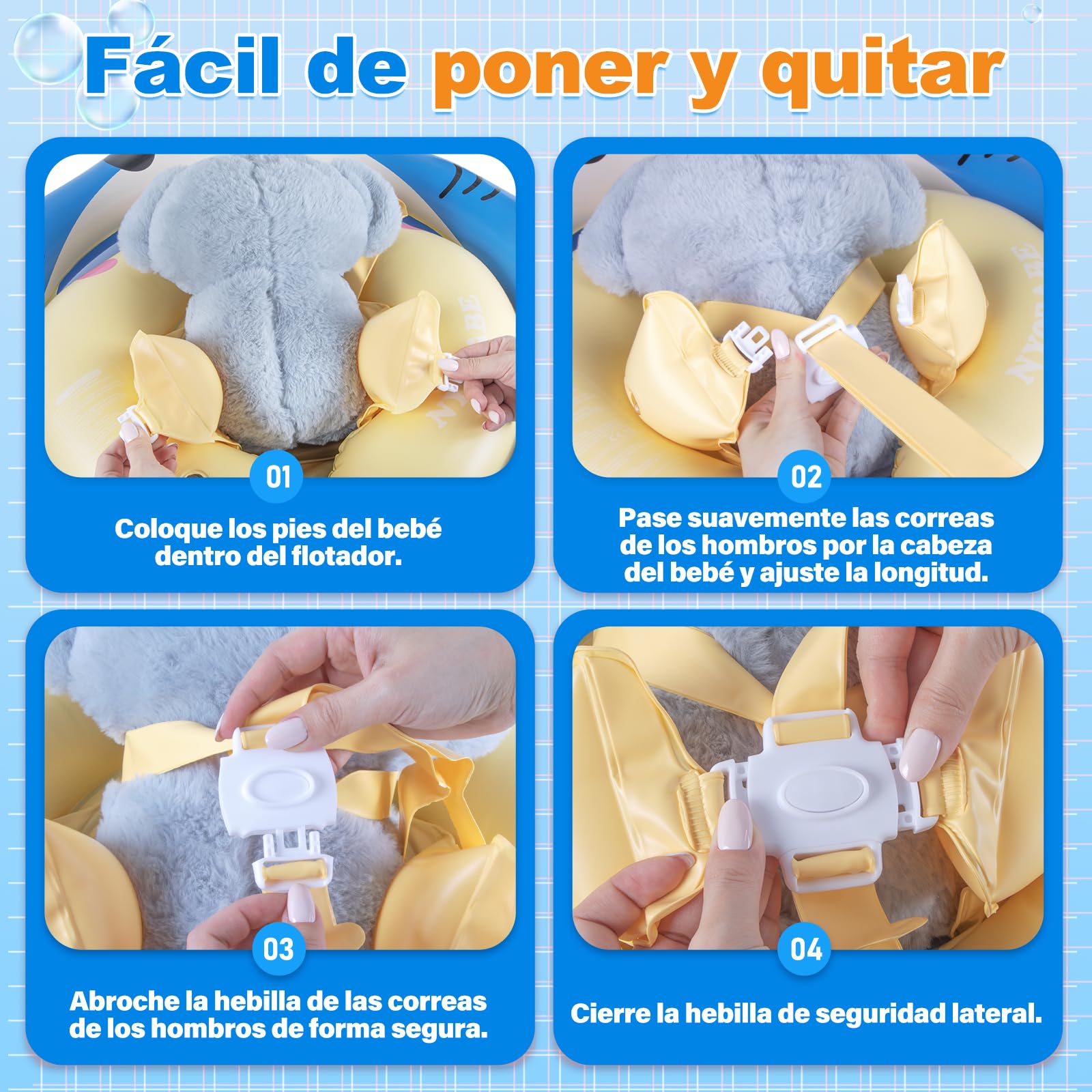 NYOBABE Flotador Bebe para 6-36 Meses, Flotador Bebe con Sombrilla UPF 50+ y Doble Cámara de Aire, Asiento de Seguridad Ajustable, Cámara de Aire Trasera Antivuelco, Flotador para Bebés 1-3 Año — view 6