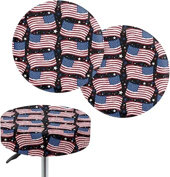 American Flag Print Round Stool Seat Slipcover Bar Chair Covers Non-Slip Removable Chair Seat Cushion Slipcover Counter Stool Covers July 4th Independence Memorial Day Decor