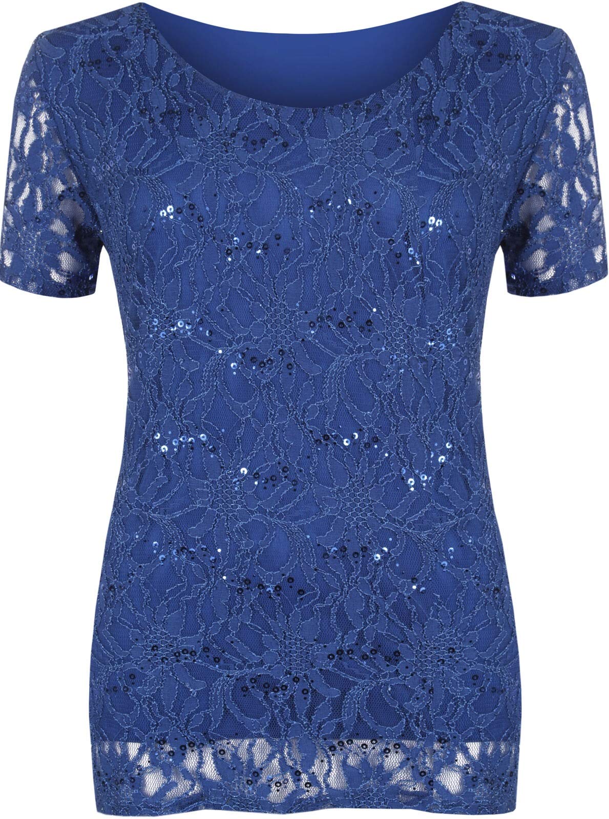 Cima Mode Plus Womens Lace Sequin Lined Sleeve Shiny Party Crochet Top Size 14-28