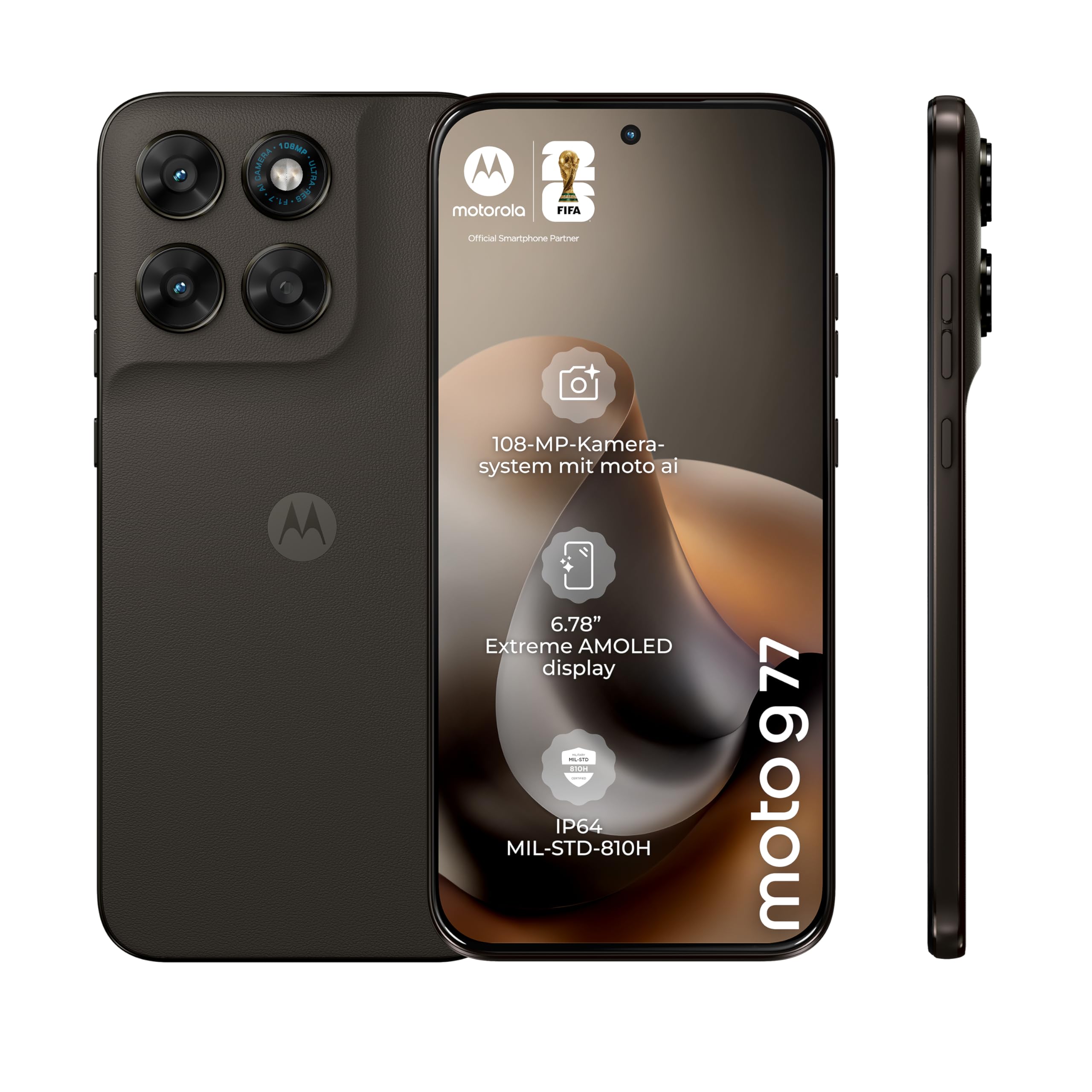 Motorola Moto g77 5G Smartphone (6,78“-Super-HD-Display mit Corning Gorilla Glas 7i, Sturz- und Kratzschutz, 108-MP-Kamera, 8/256GB, 5100 mAh, Android 16) Pantone Black Olive