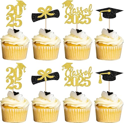 Miniatura 274 de Paquete de 24 adornos dorados para cupcakes de graduación 2025 con purpurina So Proud of You Done Diploma Graduation Cap Cupcake Picks Class of 2025
