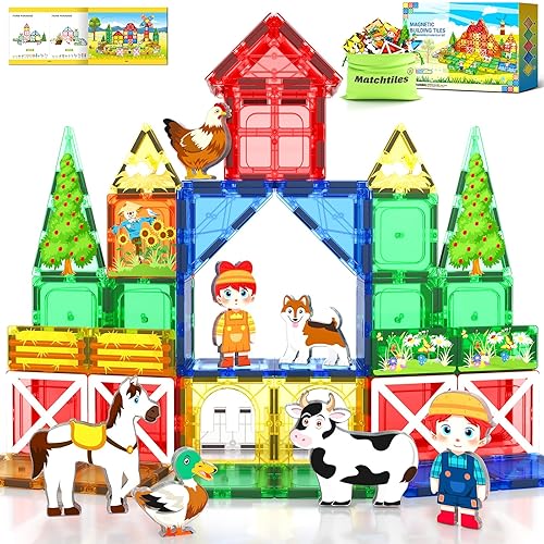 Miniatura 10 de Azulejos magnéticos con animales de granja, bloques magnéticos, juguetes de construcción para niños de 3 años en adelante, juguetes magnéticos de