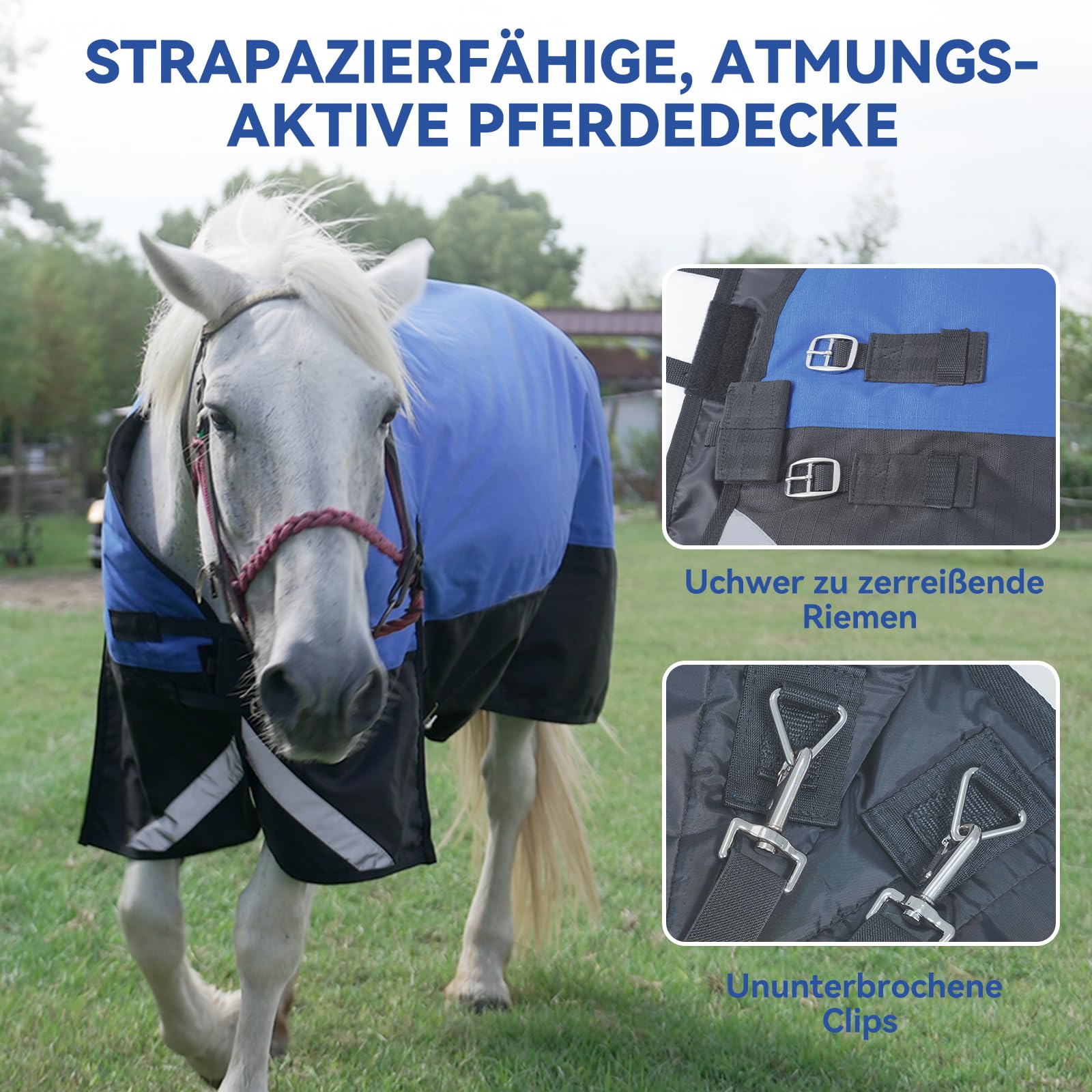 Manta para caballo de invierno de 155 cm, 1200D, impermeable, resistente, resistente, gruesa, con relleno Snuggit de 220 g, transpirable y cálida para caballos