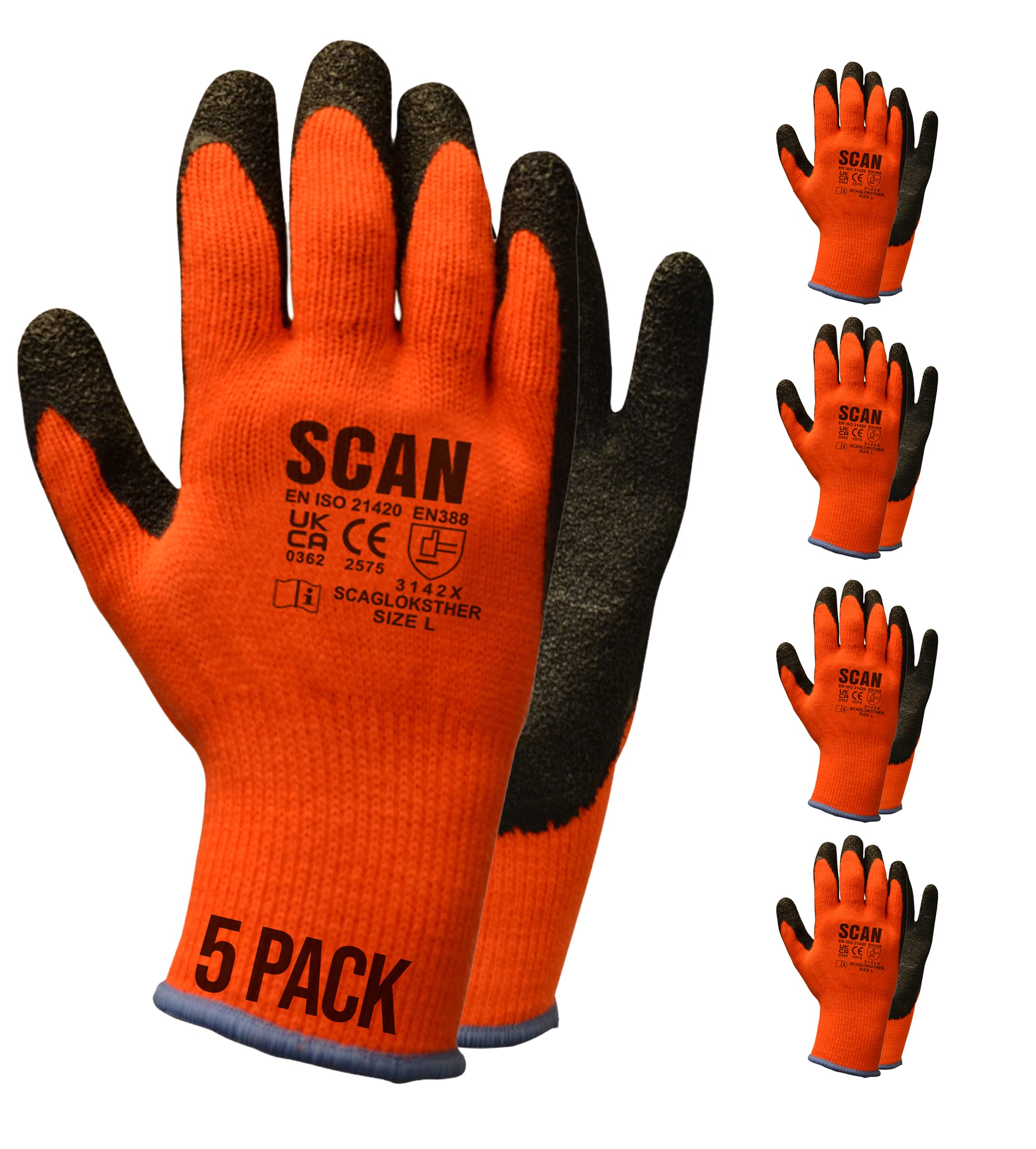 5 Pairs Scan Knitshell Thermal Gloves Orange Black Medium Size 8 Scagloksth5 from B&Q