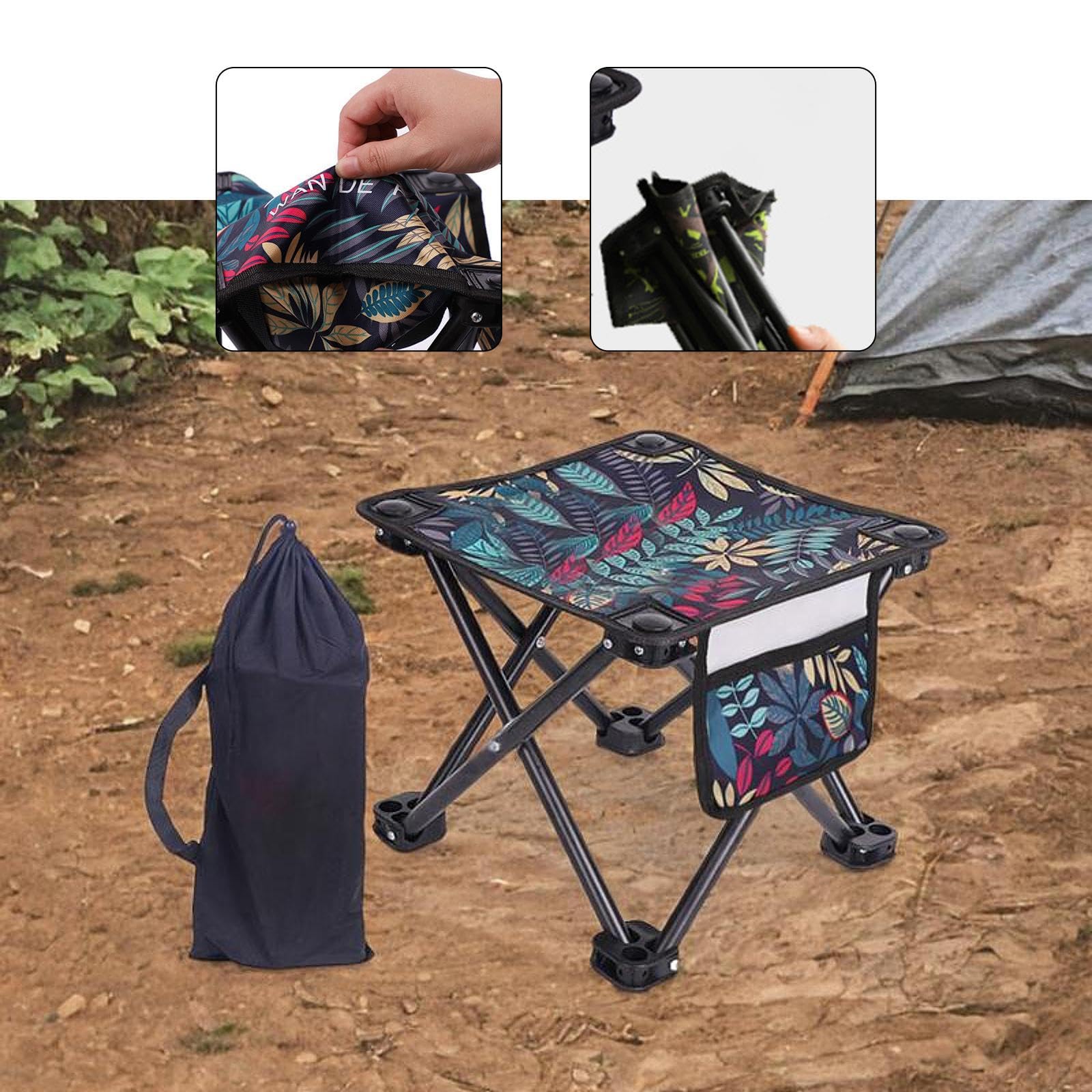Menolana Portable Camping Stool with Side Pocket Mini Folding Stool Lightweight Recliner Foot Rest for Park Patio Travel Hiking