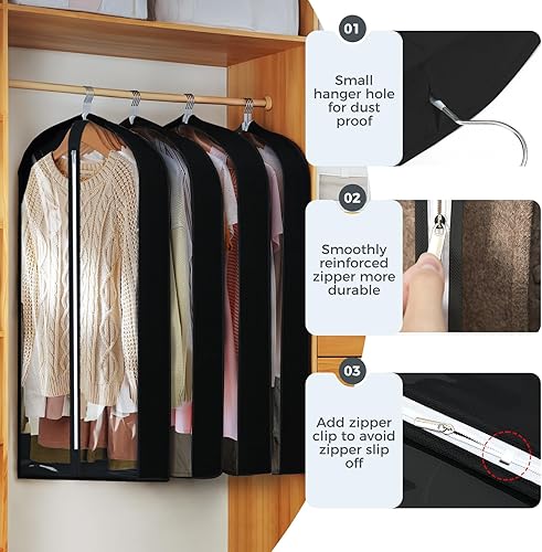 Vista 18 de 6 bolsas de ropa de 40 pulgadas para colgar ropa, bolsas transparentes para almacenamiento de ropa, bolsas de ropa para fundas de viaje con 6PCS