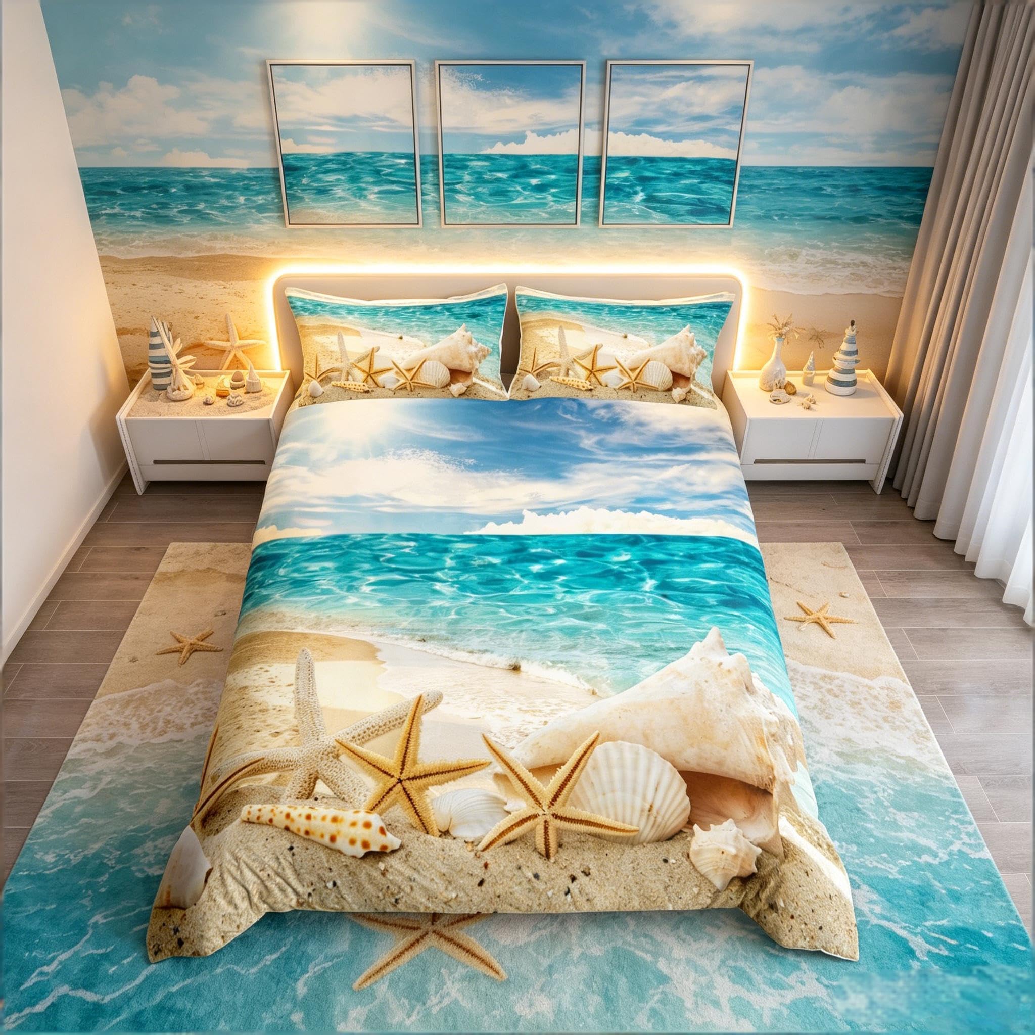 Funda de edredón con diseño de estrella de mar, juego de ropa de cama de verano para niños y adultos, ropa de cama hawaiana de vacaciones y lino, ultra suave, tropical, naturaleza, mar, tamaño king