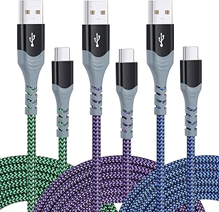 [3-Pack,10ft] USB C Cable Fast Charge, Pofesun Type C Charger Cord Braided USB C Charging Cable Compatible with Samsung Galaxy A10e A20 A50 A51 A71,S20 S10 Plus S10E,Note 20 10, Moto-Blue,Green,Purple