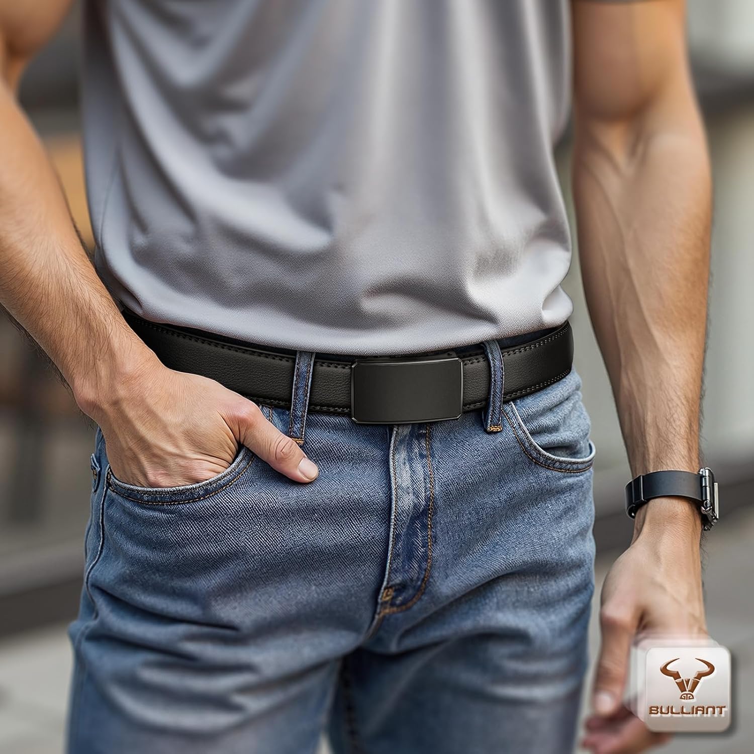 BULLIANT Men Ratchet Belt 2 Pack, Click Sliding Leather Belt Adjustable for Gift Men Dress Casual Jeans 1 3/8,Cut for Fit - Image 6