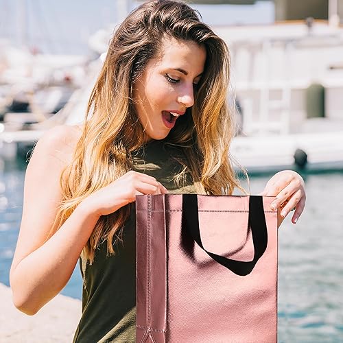 Miniatura 8 de BLEWINDZ 10 bolsas de regalo de tamaño mediano  Bolsas de compras reutilizables de 10.2 pulgadas con asas  perfectas como bolsas de recuerdo de