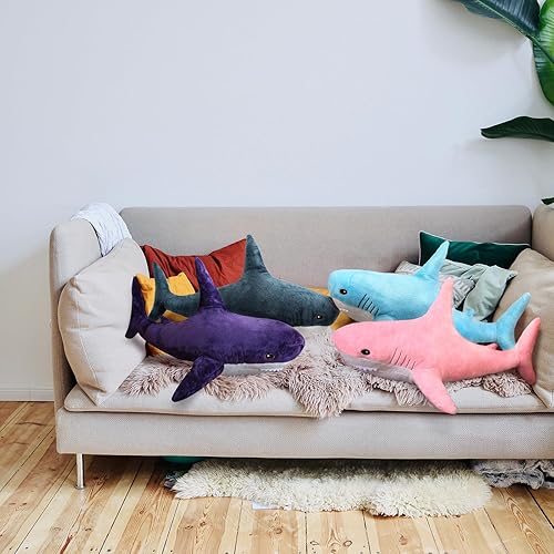 Miniatura 5 de Simulation Shark Doll - Manta de almohada de animales marinos, dos en uno, cojín de doble uso (morado, 39 pulgadas)