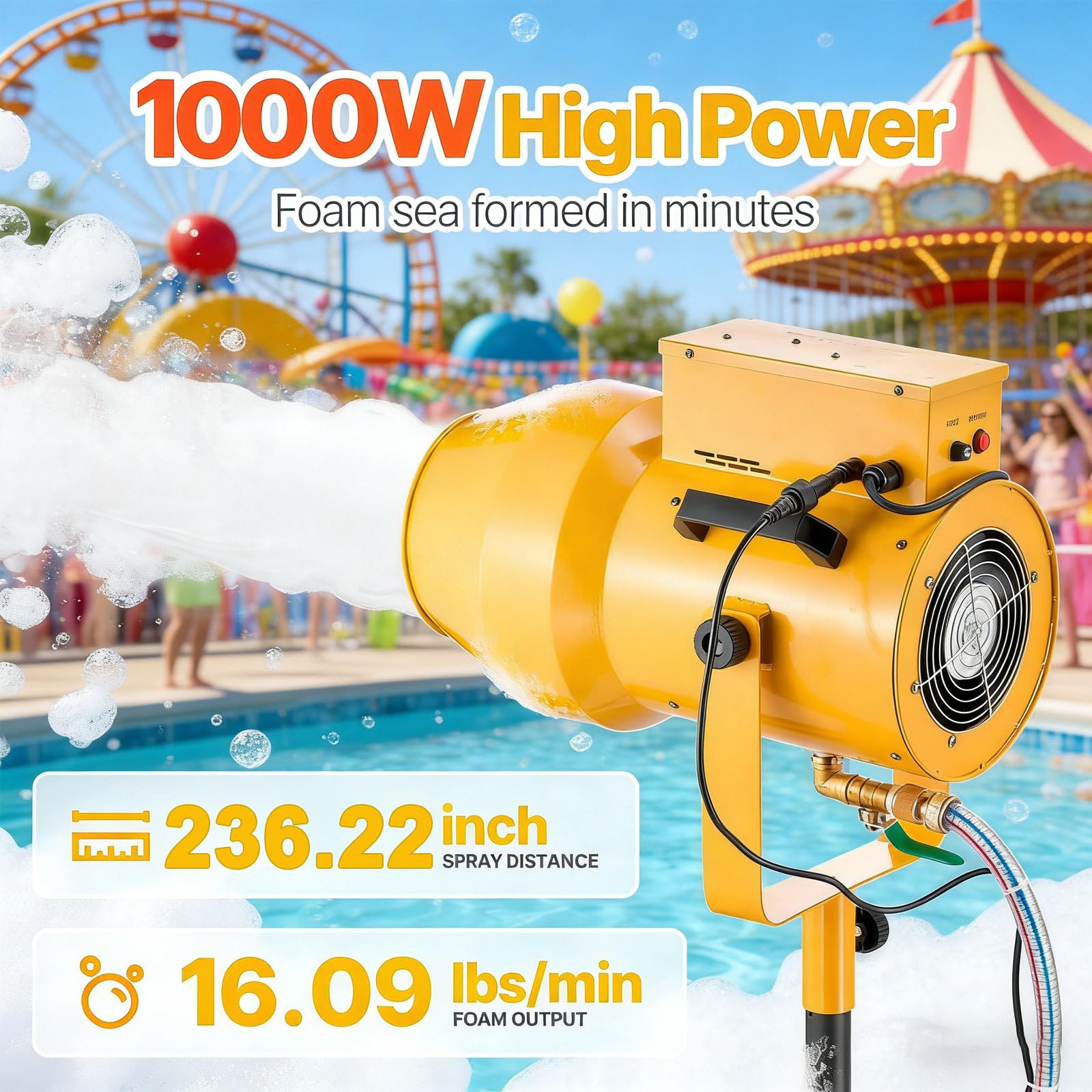 1000-W-Schaummaschine für Partys, Wasserspielzeug für Kinder und Erwachsene im Sommerpool, Seifenblasenmaschine, ideal für Feiertage und Geburtstage und Gartenpartys Black