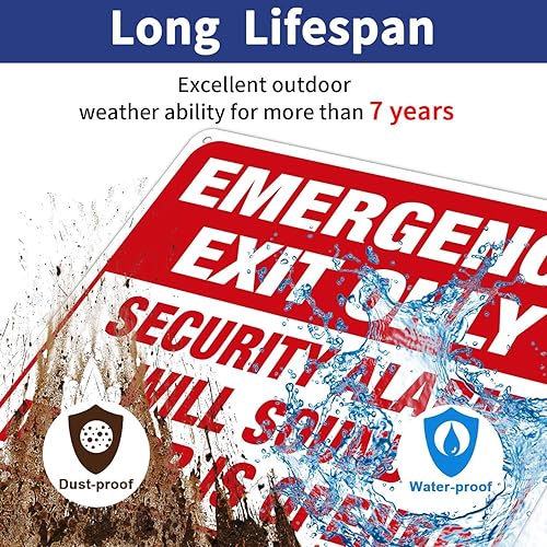 Miniatura 4 de Solo salida de emergencia alarma de seguridad sonará si la puerta está abierta, paquete de 4, 10 x 7 pulgadas, aluminio libre de óxido, protección