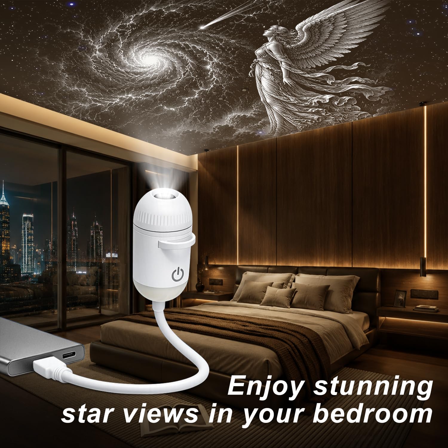 Proyector Galaxy Star 2 en 1, luz nocturna holográfica inteligente HD con | Proyector espacial oceánico para dormitorio, rotación USB de 360°, proyector de estrellas Plug and Play para camping