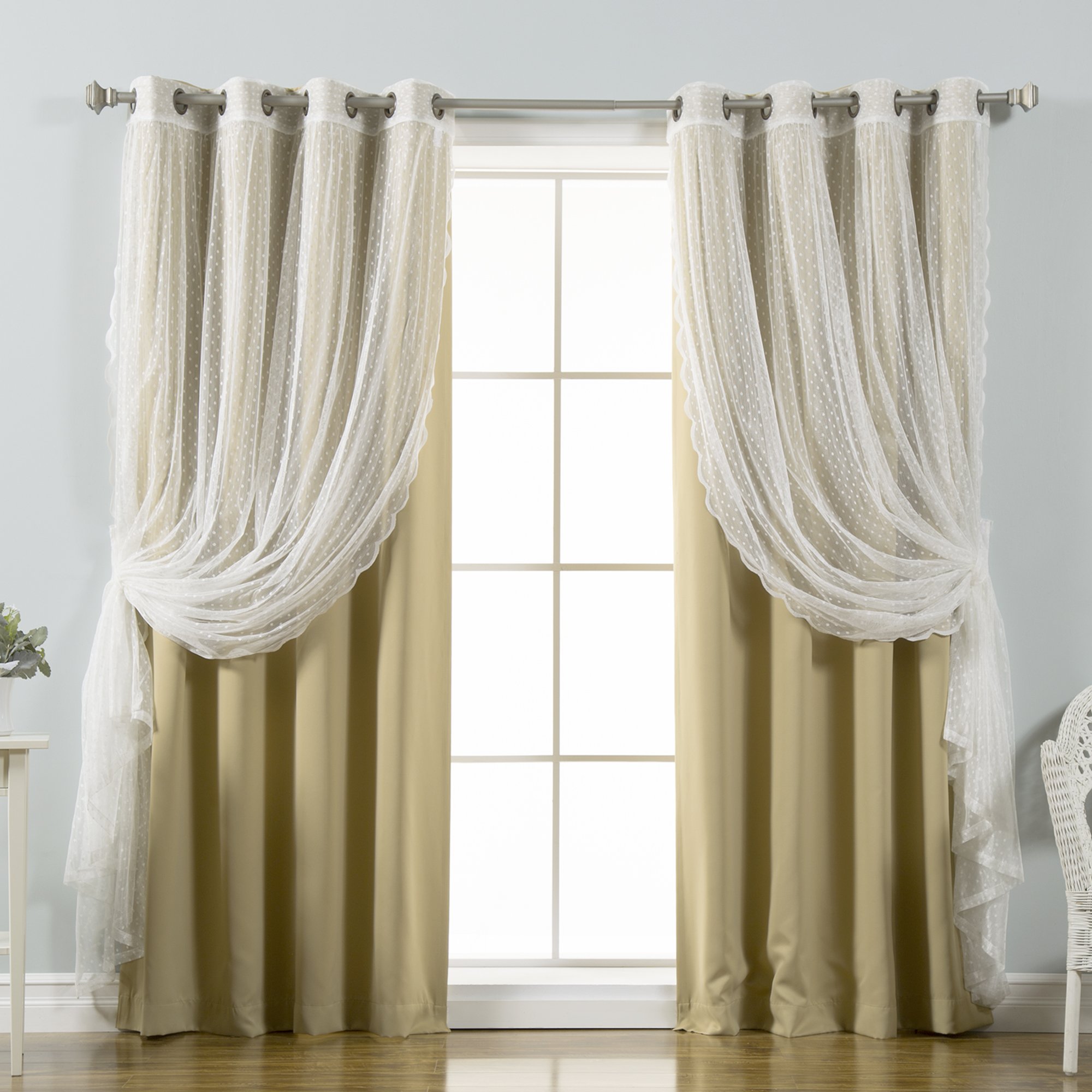 Amazon｜Best Home Fashion ミックス&マッチドットチュールレース&無地