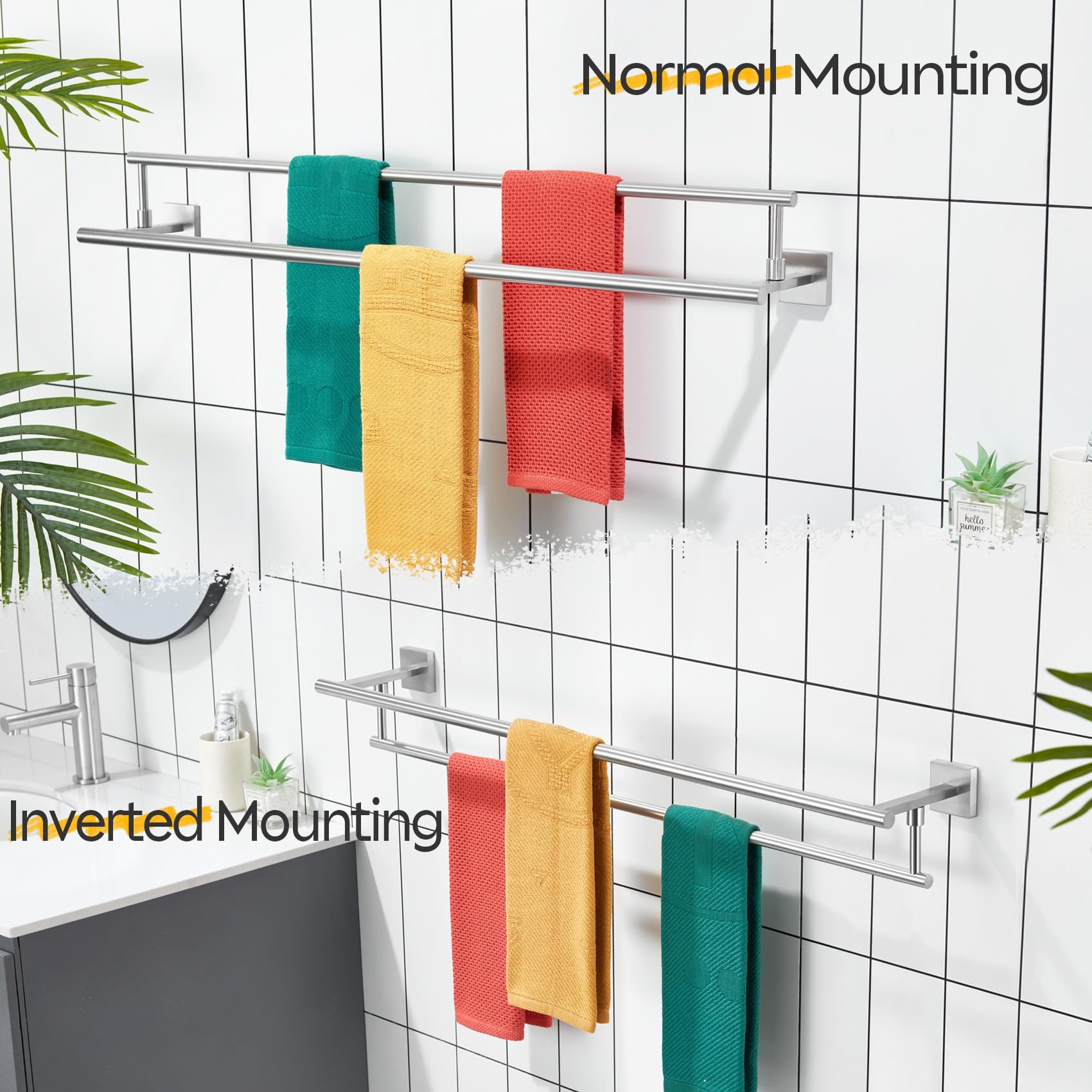 KOKOSIRI Bath Towel Bars Bathroom 2-Tiers Ladder Brushed Gold Towel