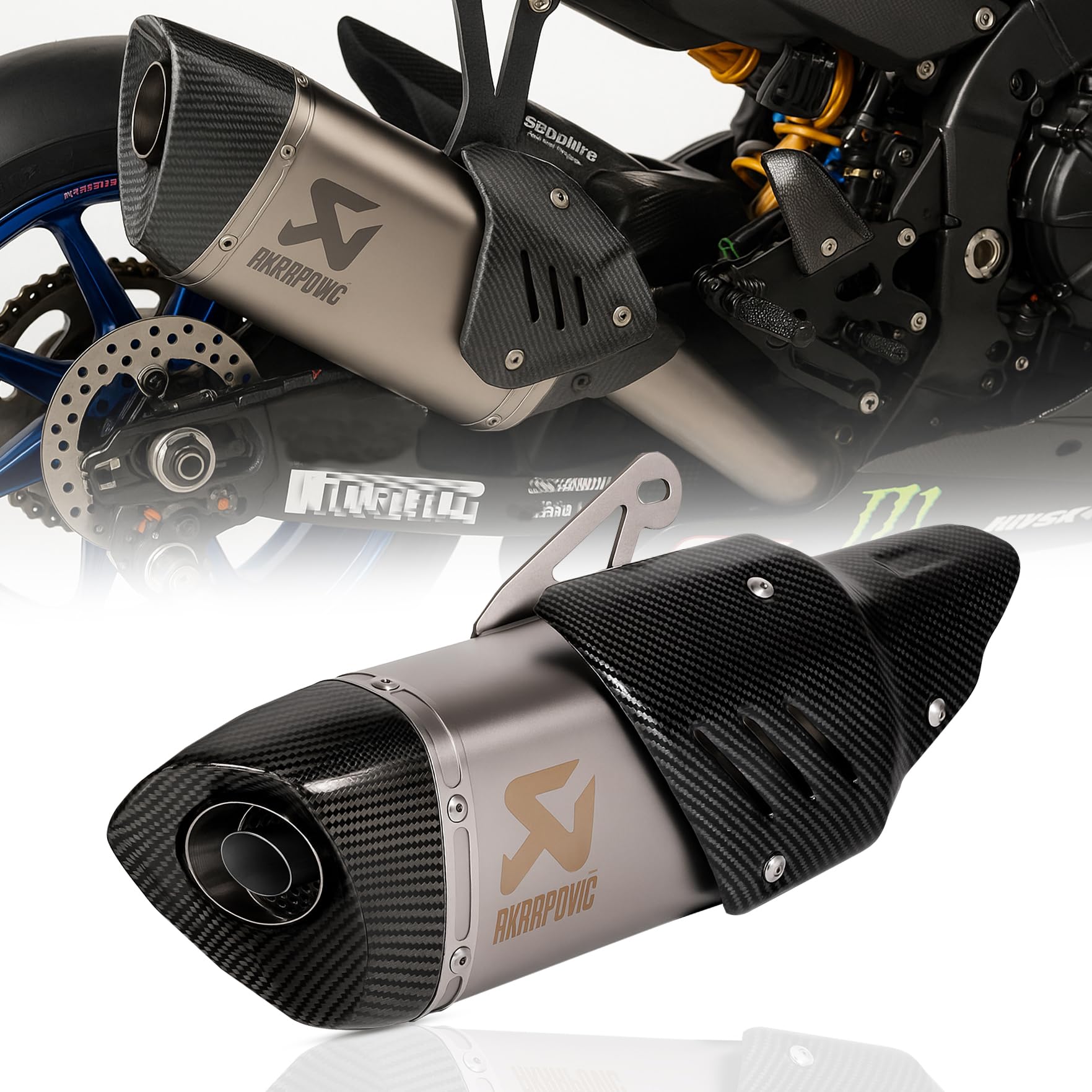 Vagary Akrapovic Universal Hexa Cut Slip On Exhaust Silencer Muffler Pipe for BMW, KTM, Kawasaki, Suzuki, Bajaj, Yamaha R15, Ninja, CBR, GS, Apache, Duke 390, FZ, Gixxer Bike Exhaust System