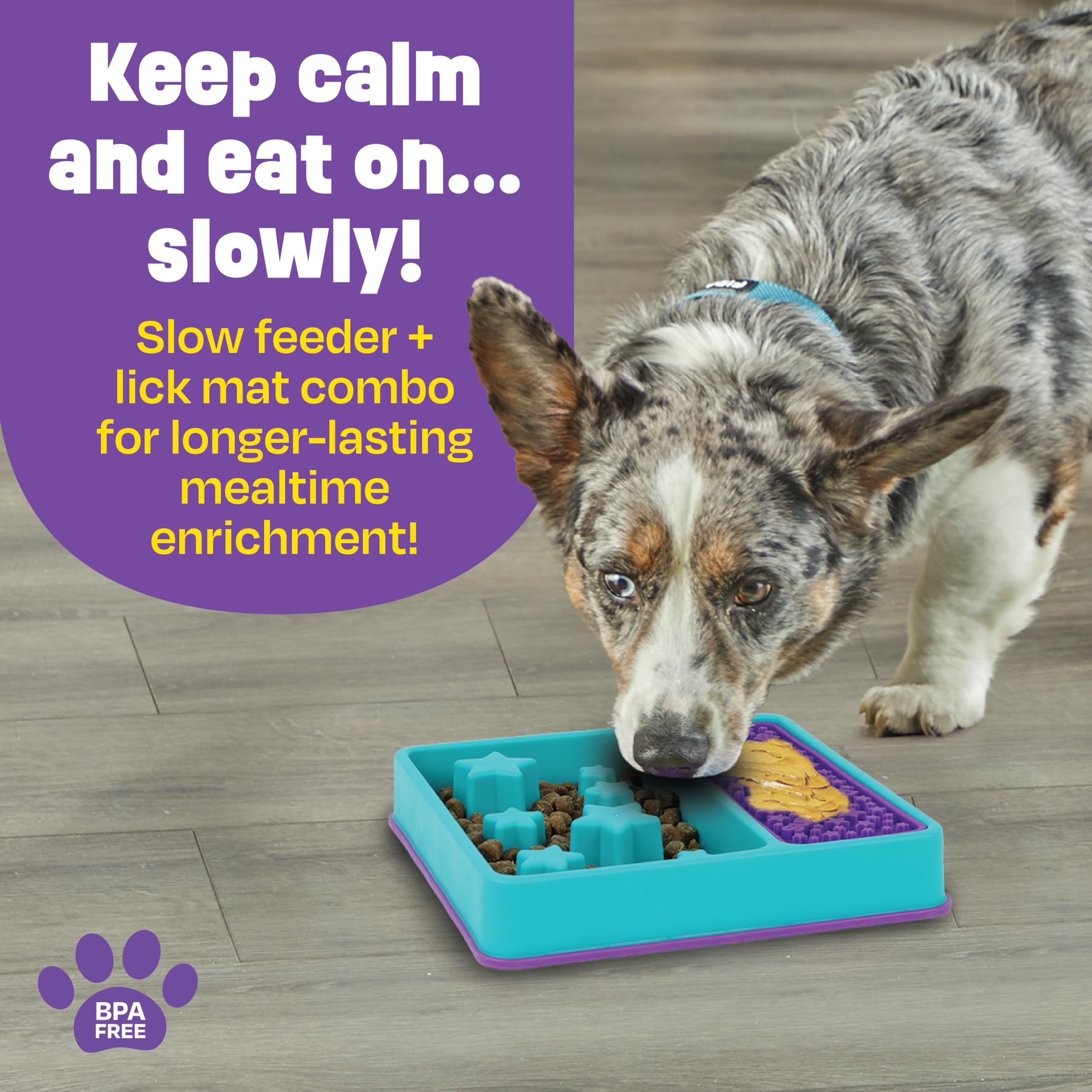Brightkins Square 2-in-1 Slow Feeder Bowl & Lick Mat, Interactive Dog Toy, Lick Mat for Pet Training Slow Release Dog Feeding Mat - Image 2