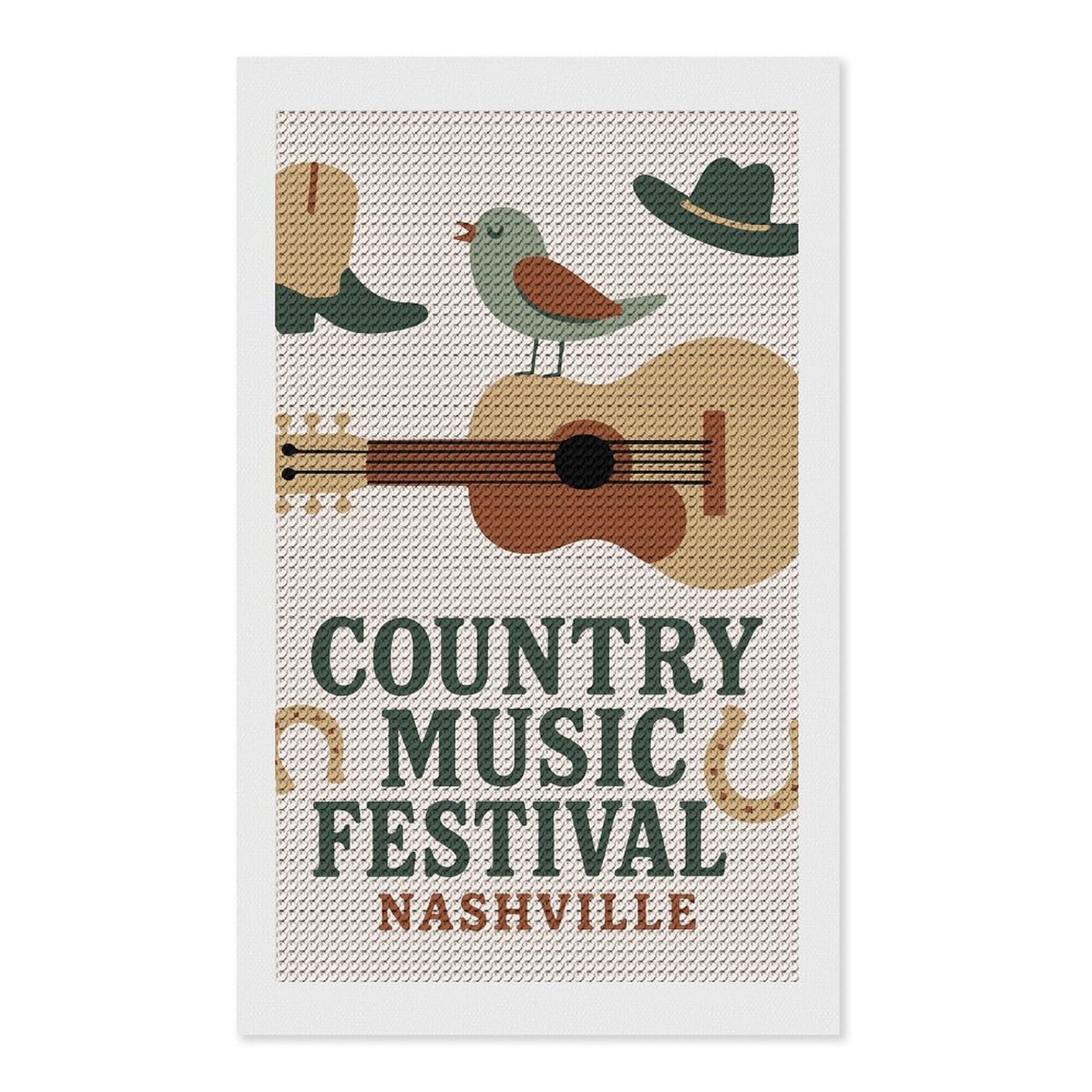 Junmoney Country Music Festival Nashville 5D Diamond Painting Kit 12"x20", Relaxing DIY, Mindful Craft Project, Full Kit Included, Thoughtful Present