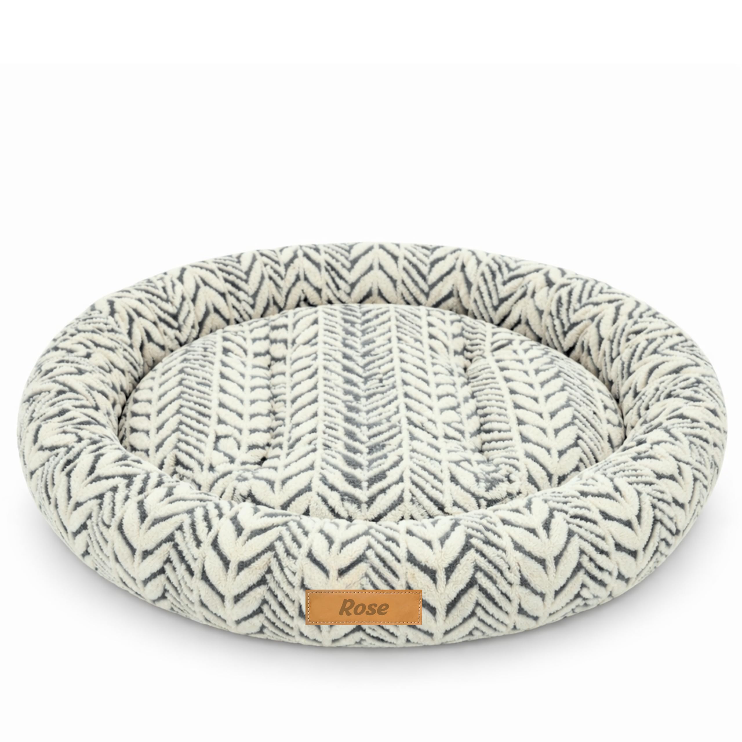 Donut Hundebett mit Namen Anti Stress Rund, Beruhigendes Hundekissen für Kleine und Große Hunde, Weiches Kuschelbett mit Erhöhtem Rand, Waschbar & rutschfest (Grau, XXL)